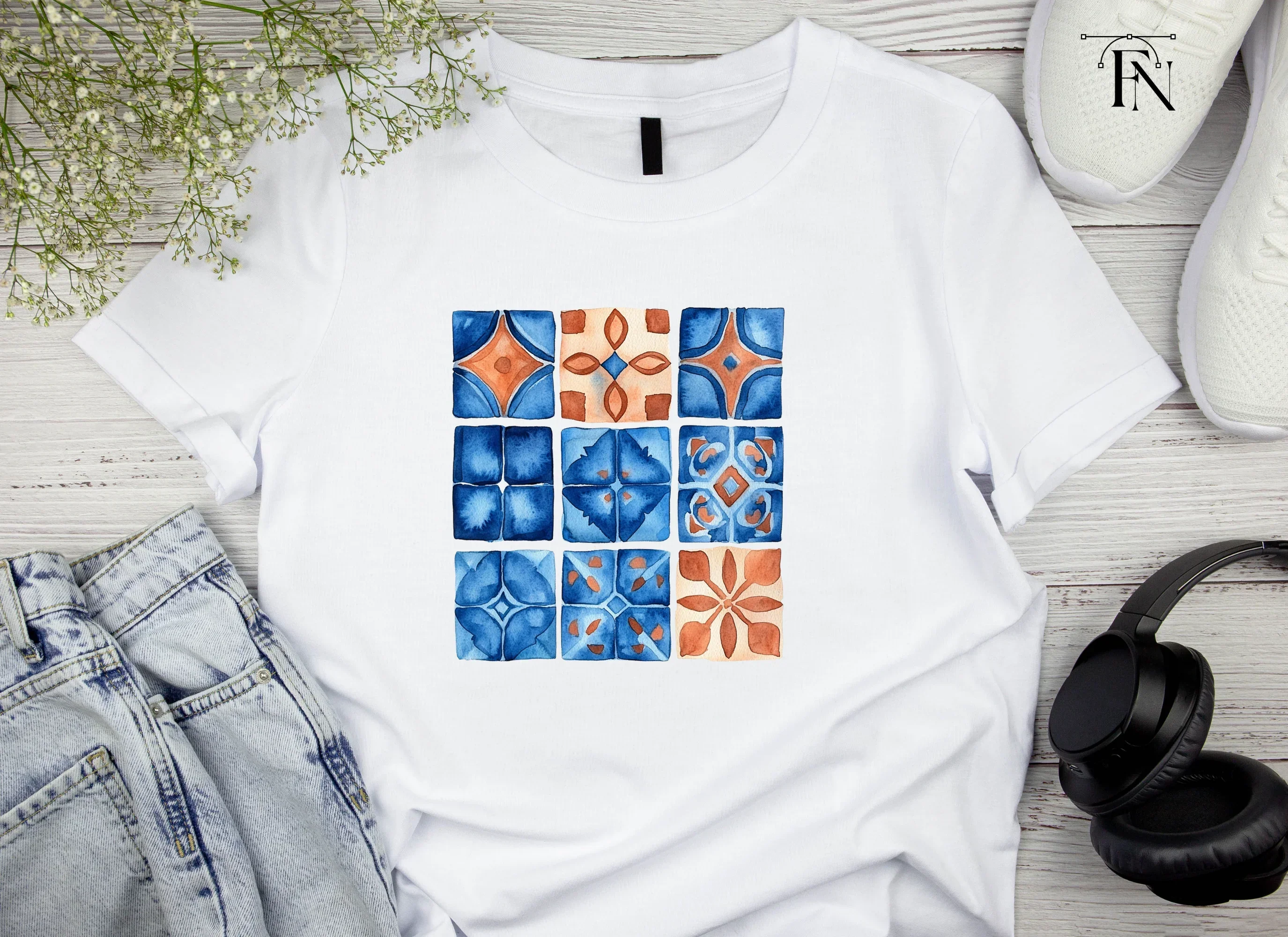 Blue and Orange Tile Patterns Clipart Bundle - Image 5