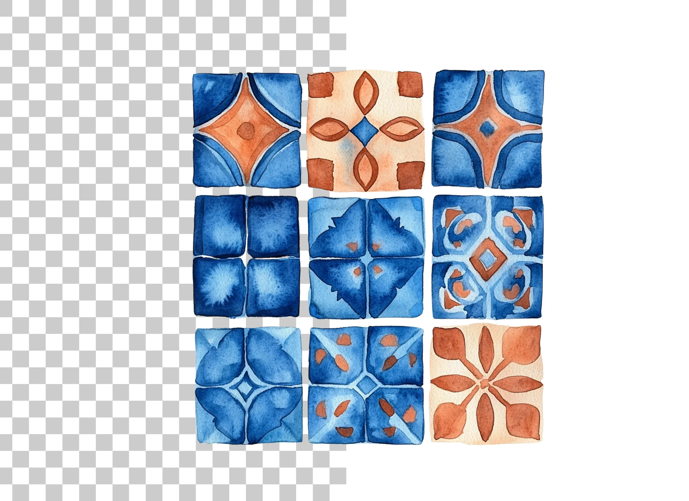 Blue and Orange Tile Patterns Clipart Bundle - Image 6