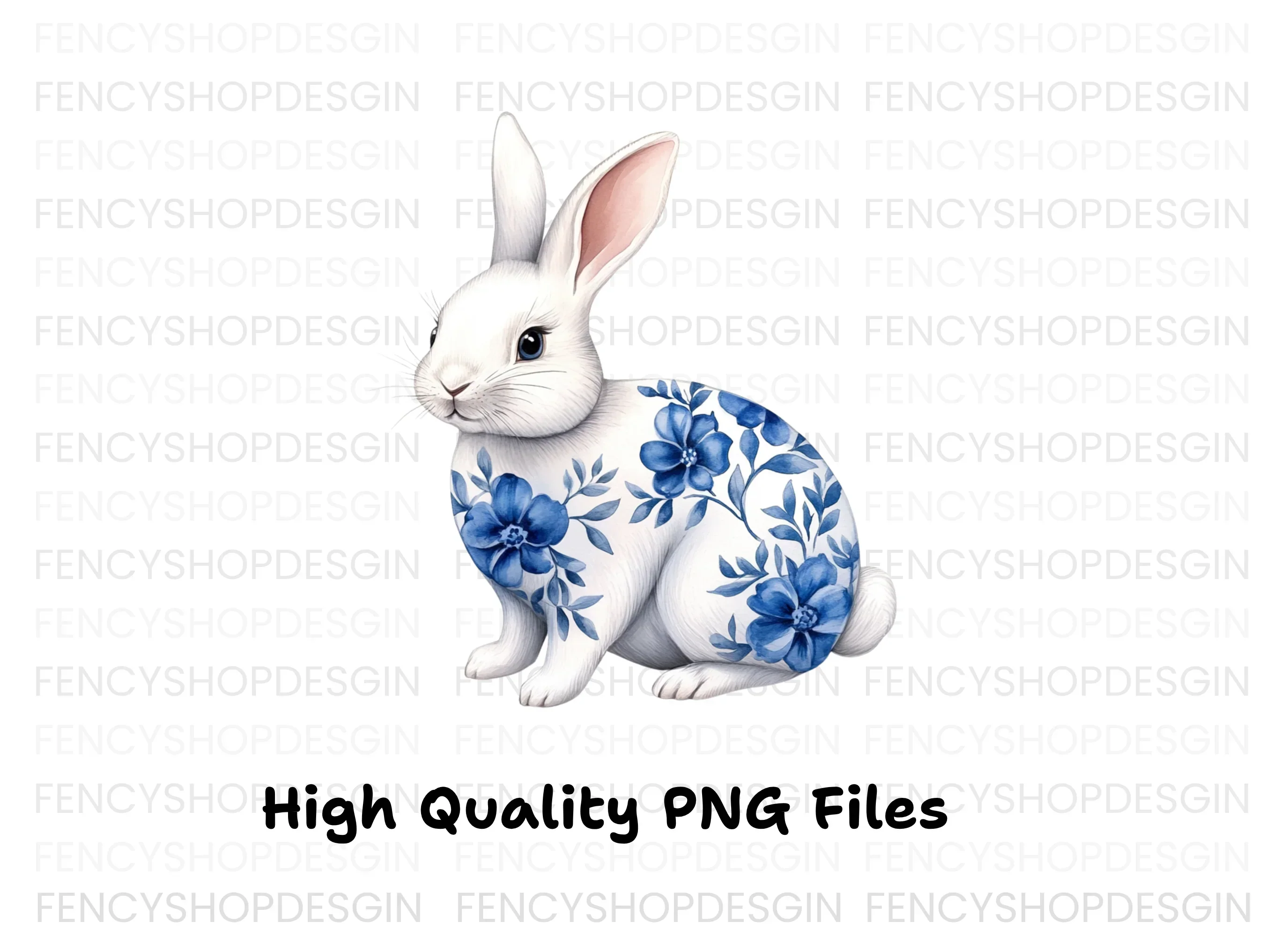 Blue and White Floral Bunny Clipart Bundle - Image 2