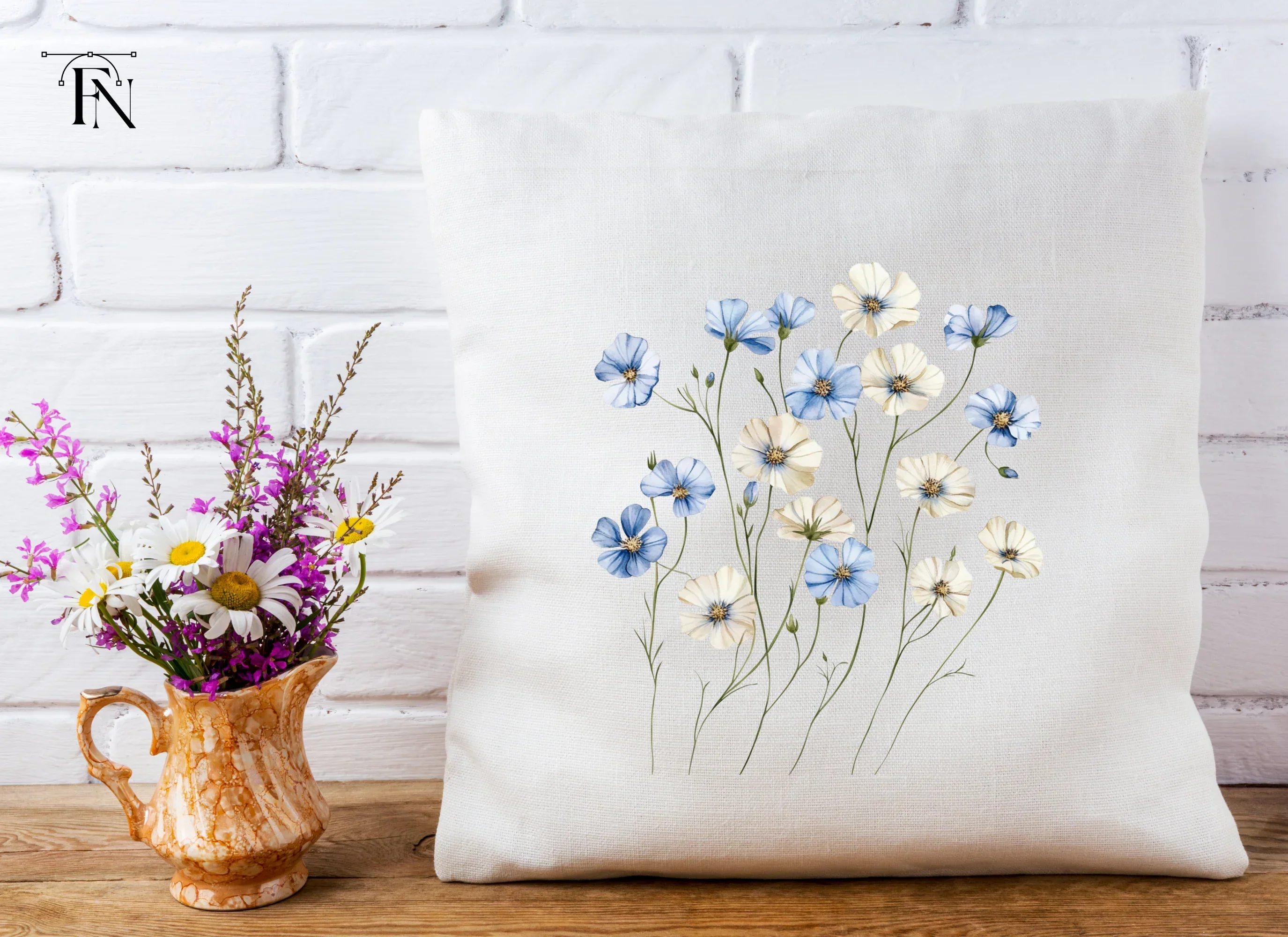 Blue and White Floral Clipart Bundle - Image 5