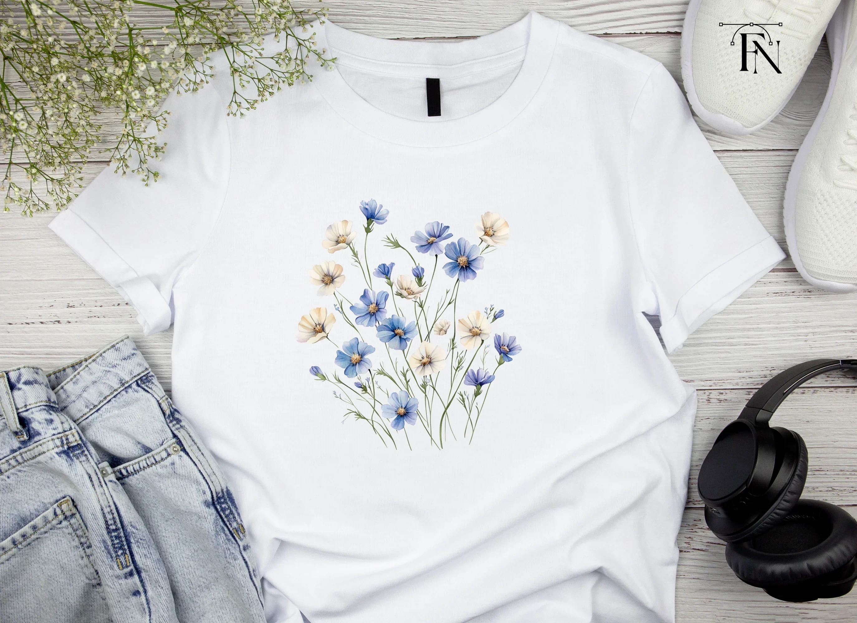 Blue and White Floral Clipart Bundle - Image 6