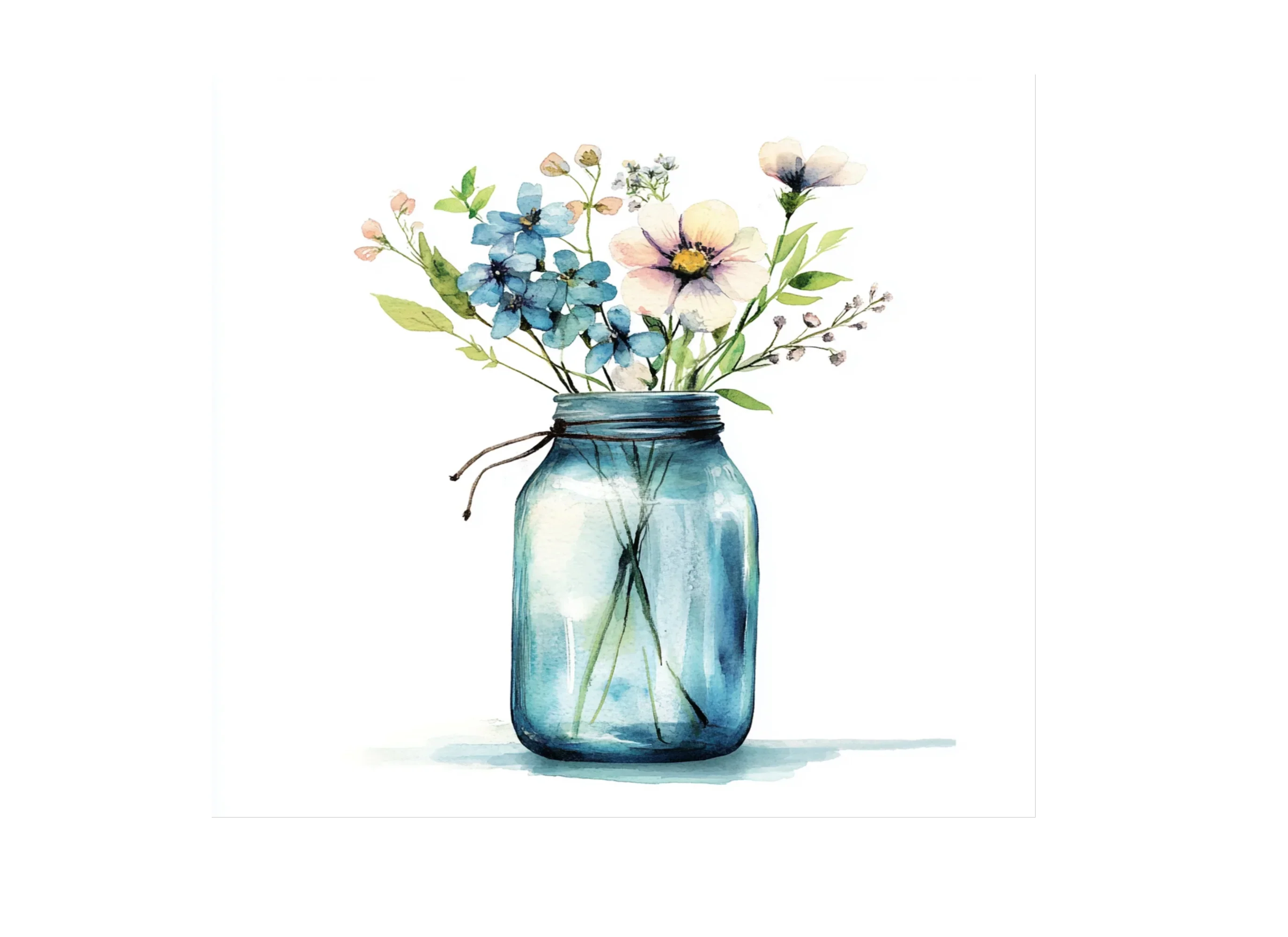 Blue and White Floral Mason Jar Clipart Bundle - Image 2