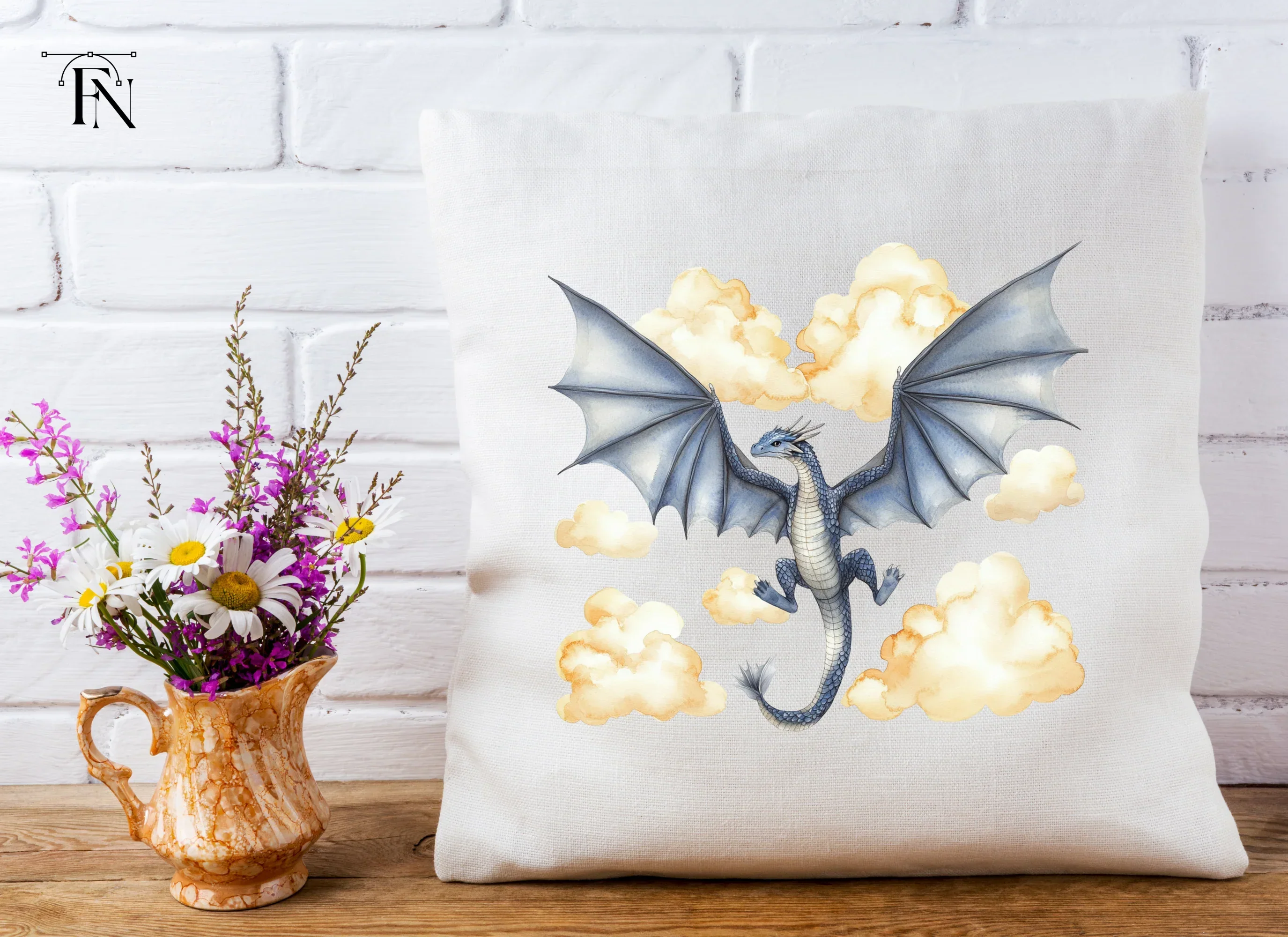 Blue Dragon with Clouds Clipart Bundle - Image 4