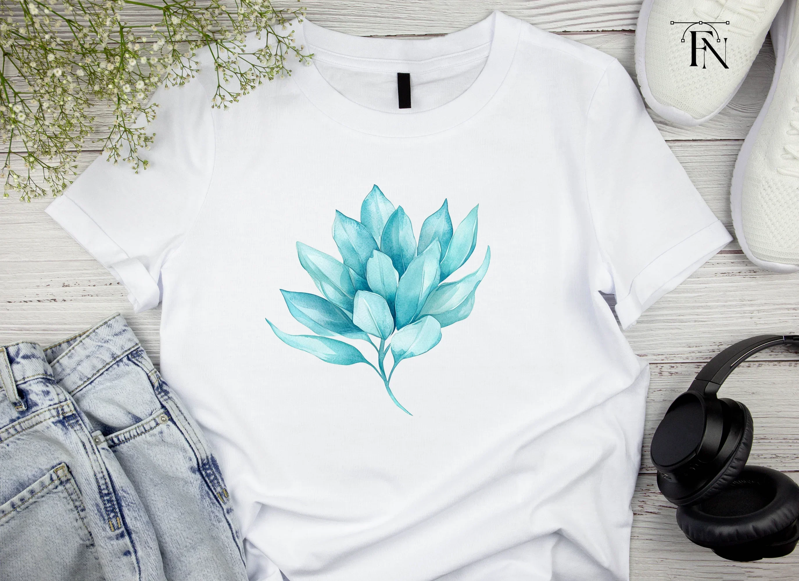 Blue Leaves Branch Clipart Bundle - Image 5