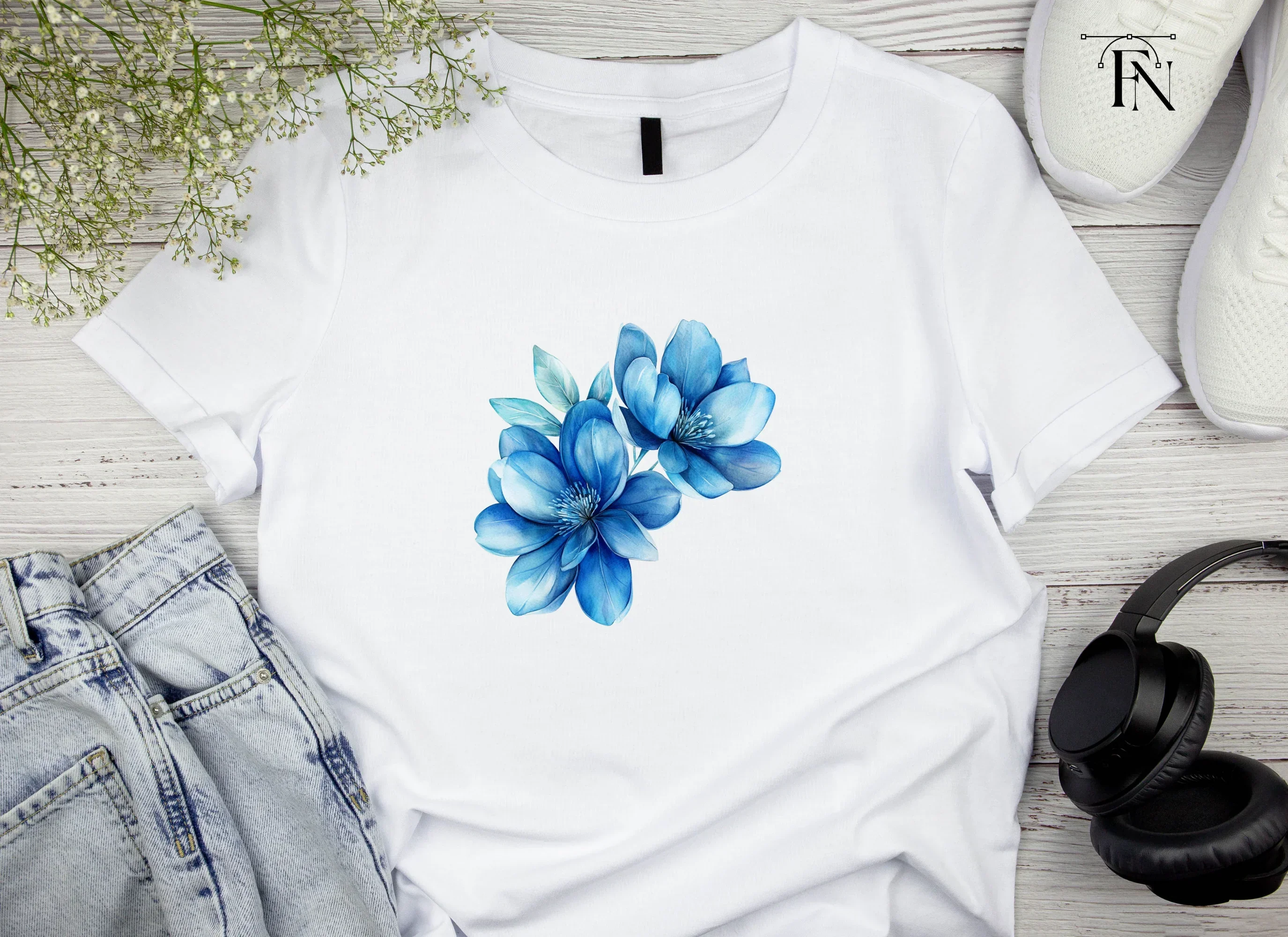 Blue Magnolia Flowers Clipart Bundle - Image 4