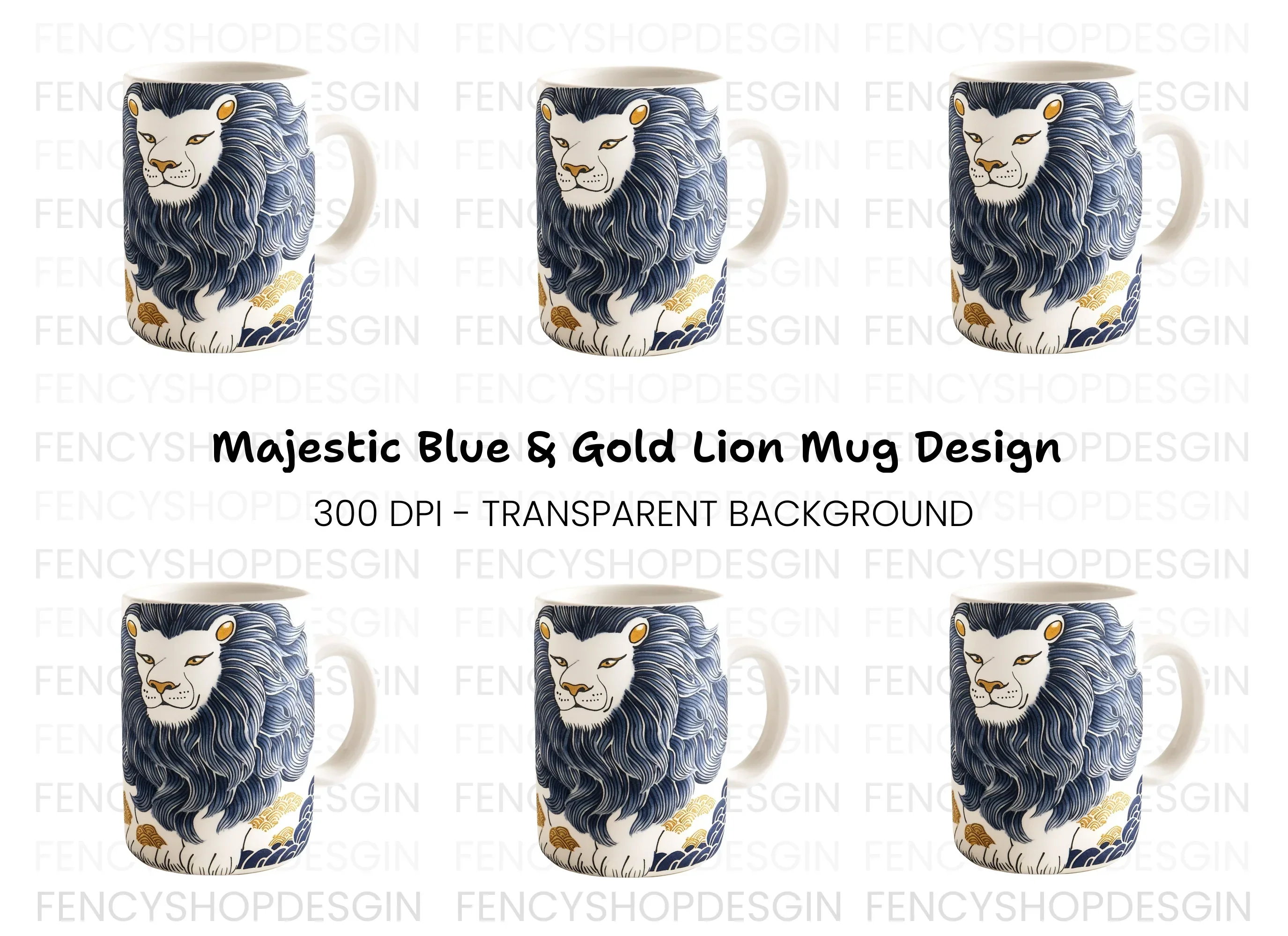 Blue Mane Lion Illustration Clipart Bundle