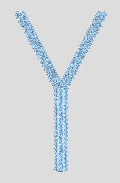 Blue Neckline V Neck Lace Trim Embroidery Design