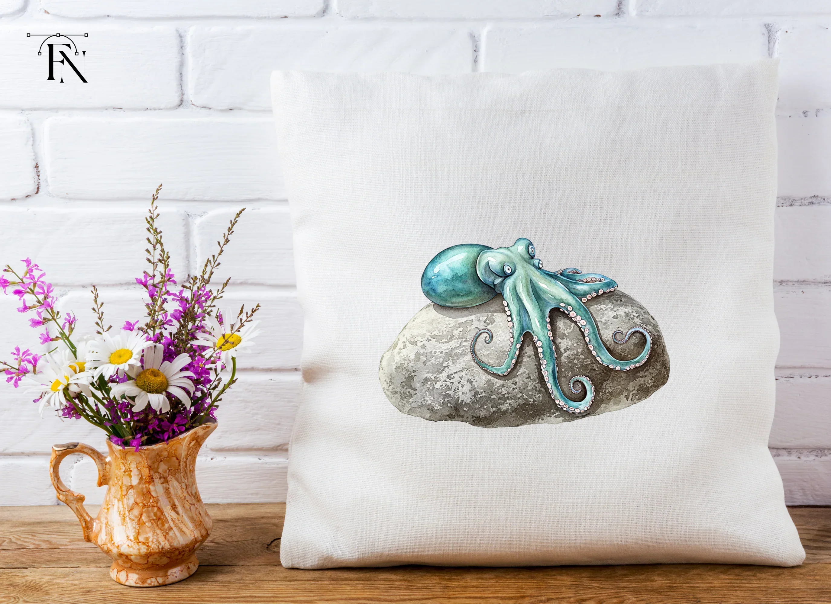 Blue Octopus on Rock Clipart Bundle - Image 4