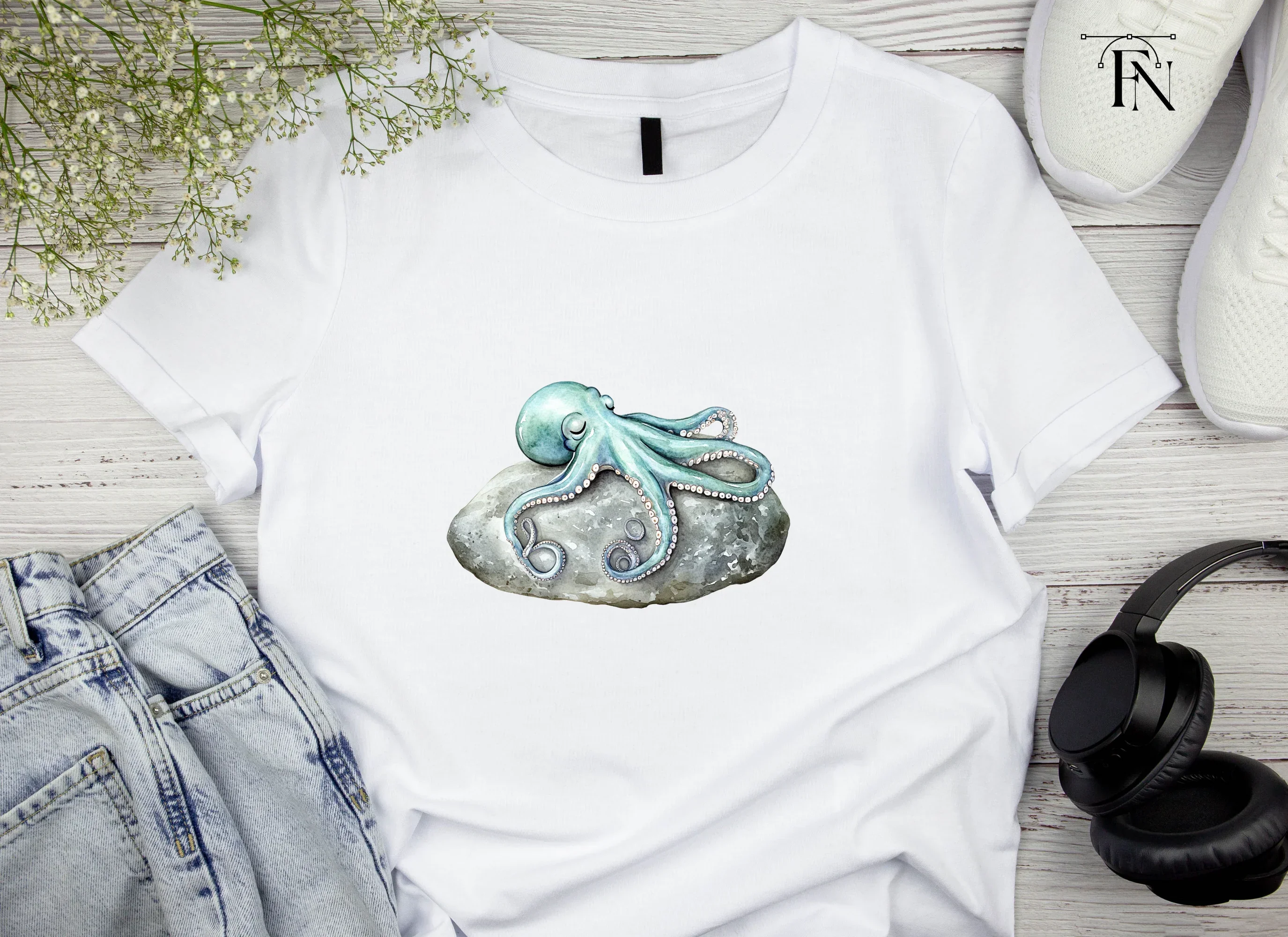 Blue Octopus on Rock Clipart Bundle - Image 5
