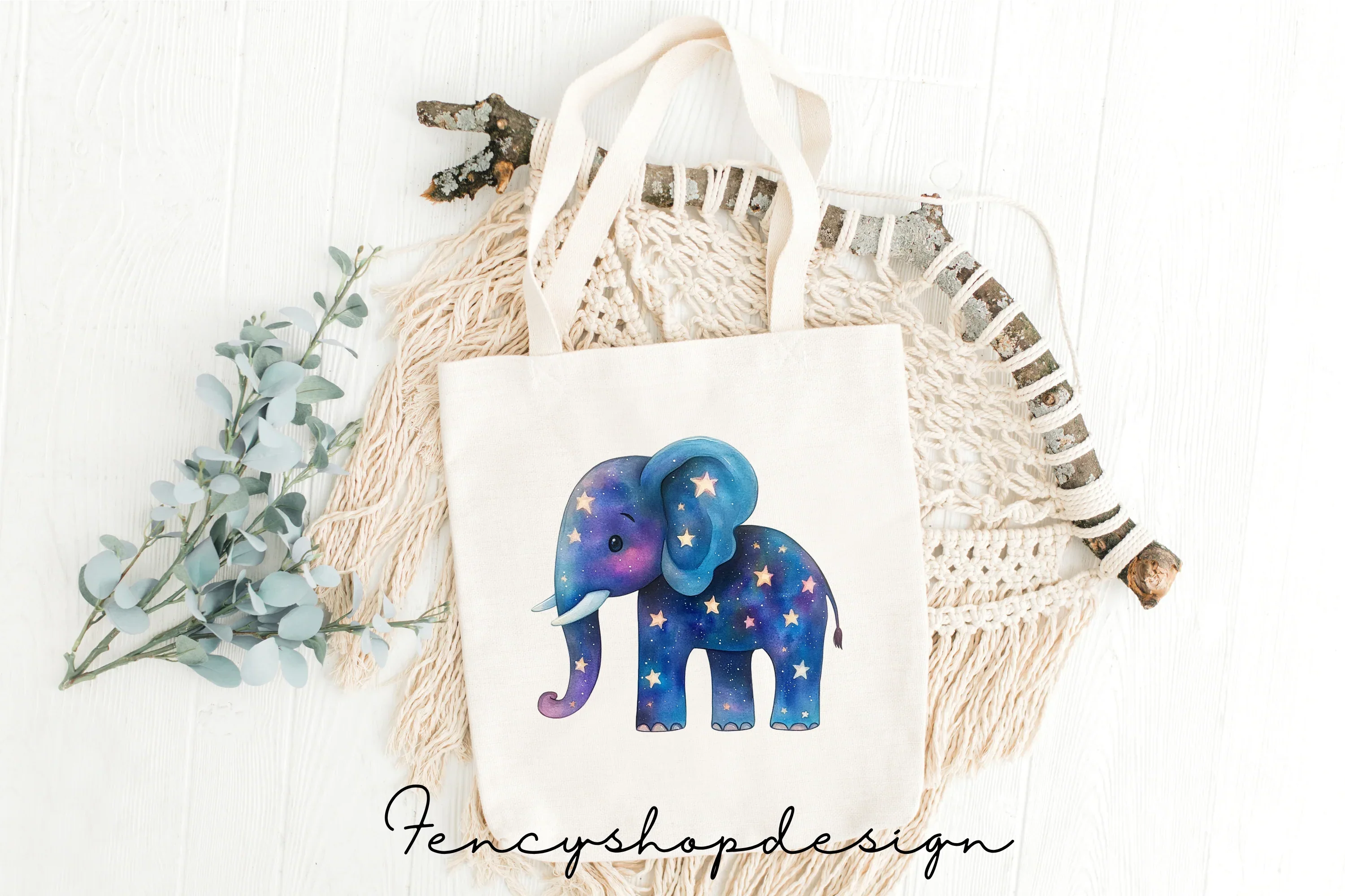 Blue Starry Elephant Jar Clipart Bundle - Image 8