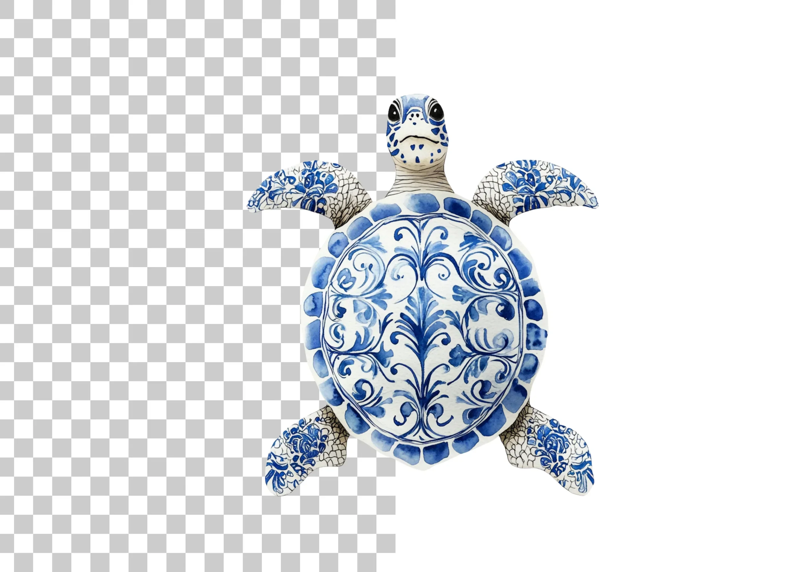 Blue White Chinoiserie Sea Turtle Clipart Bundle - Image 2