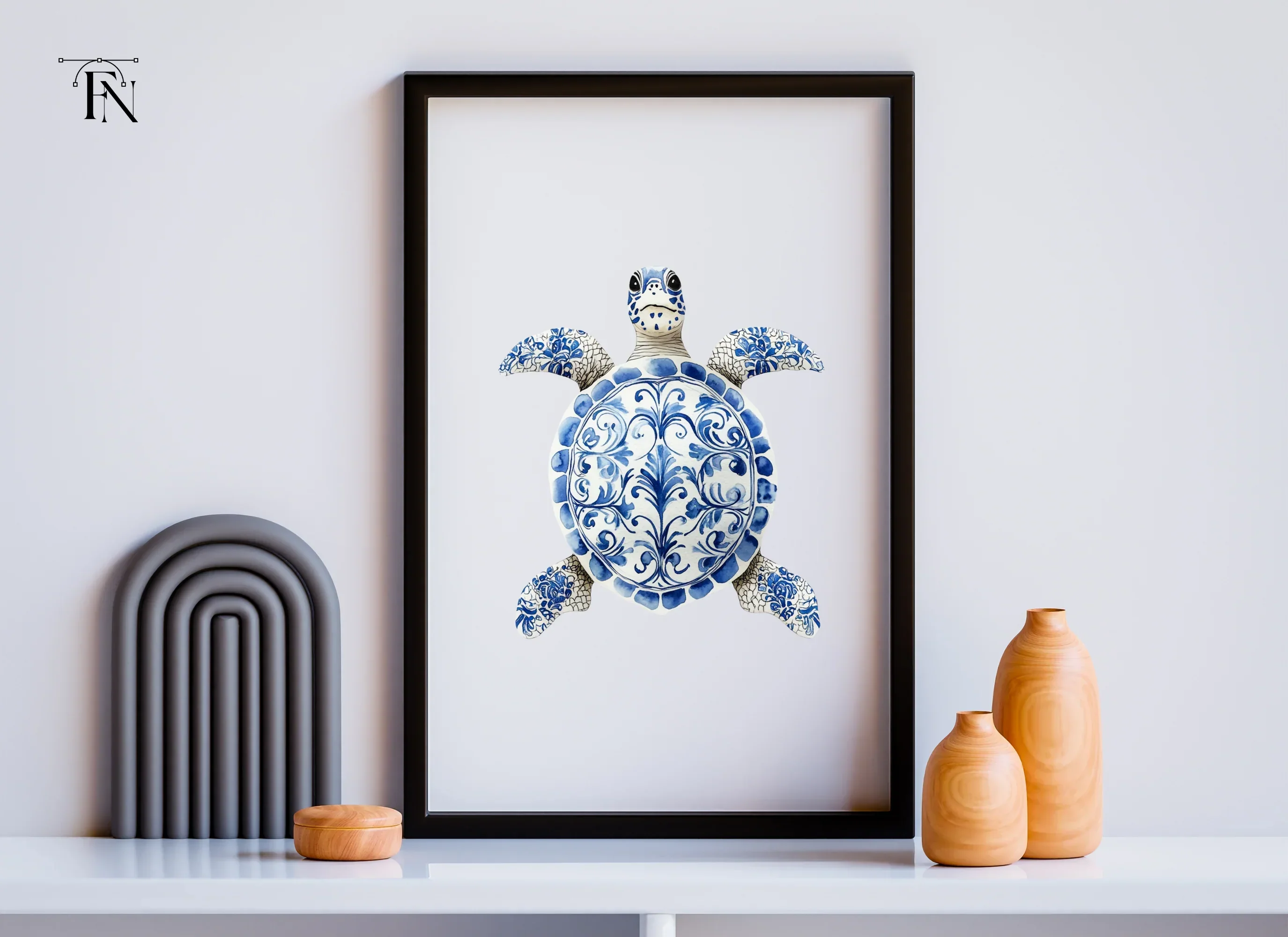 Blue White Chinoiserie Sea Turtle Clipart Bundle - Image 6