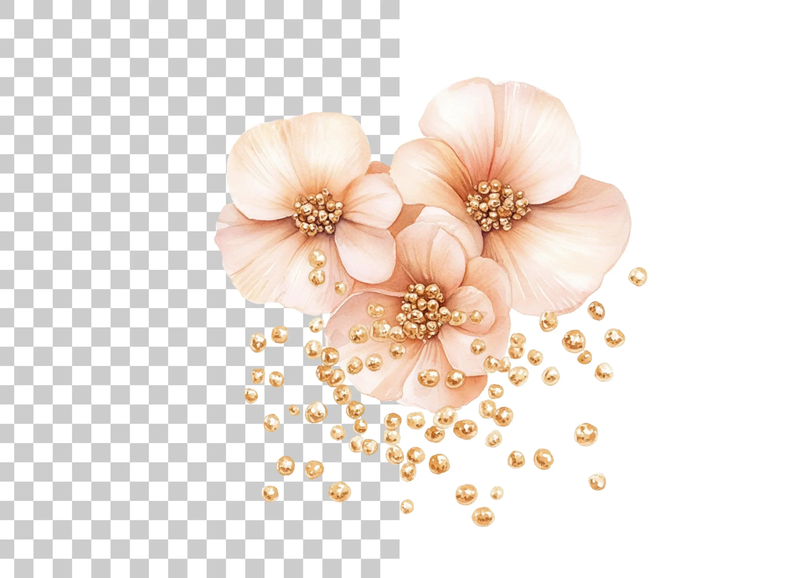 Blush Flowers Gold Glitter Clipart Bundle - Image 2