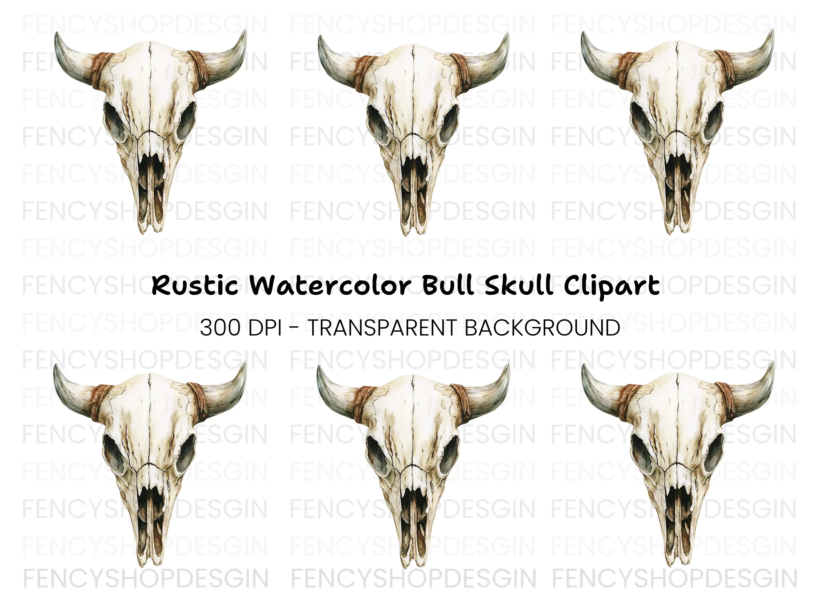 Boho Bull Skull Clipart Bundle