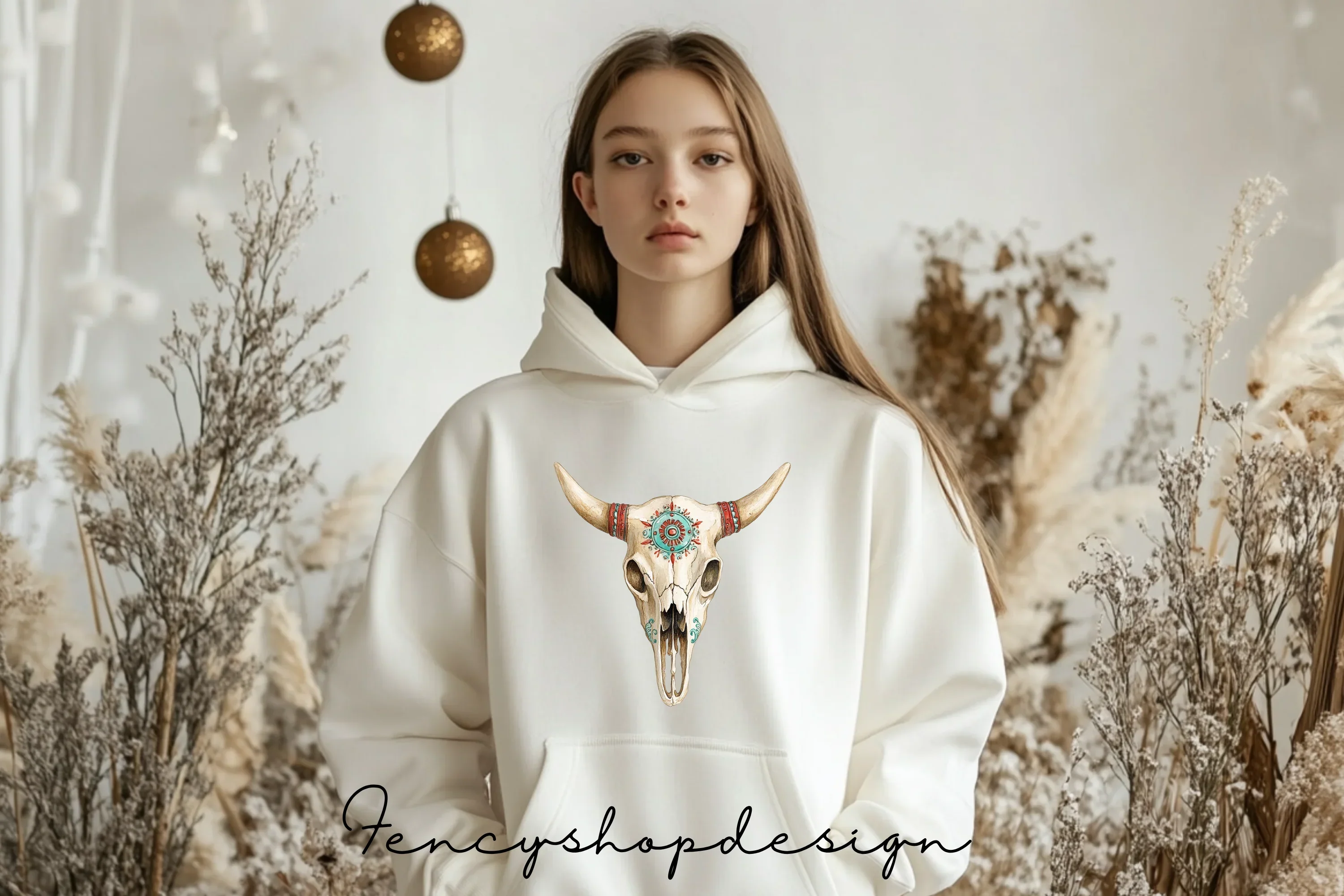 Boho Bull Skull Clipart Bundle - Image 6