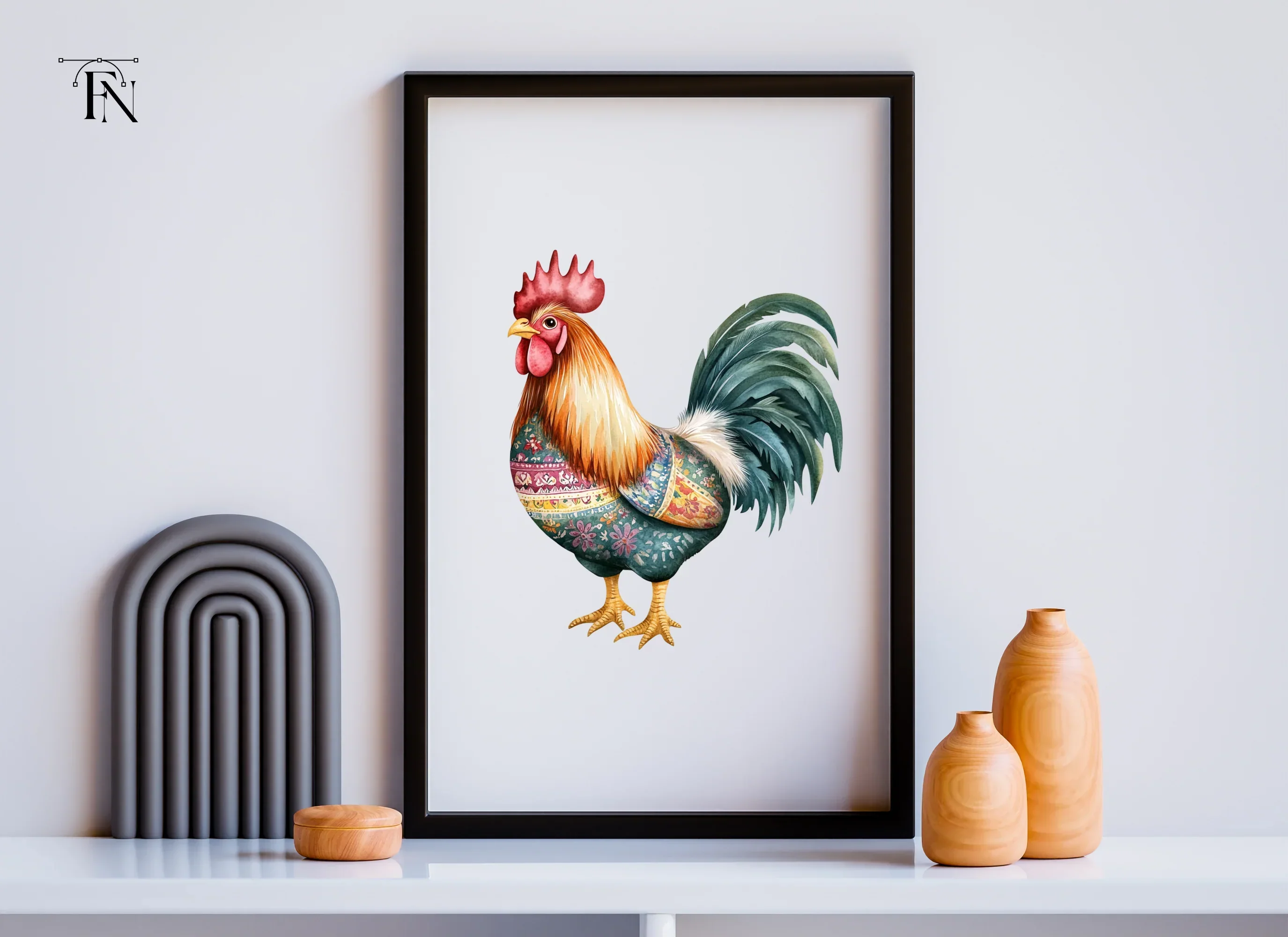 Boho Chic Rooster Clipart Bundle - Image 4