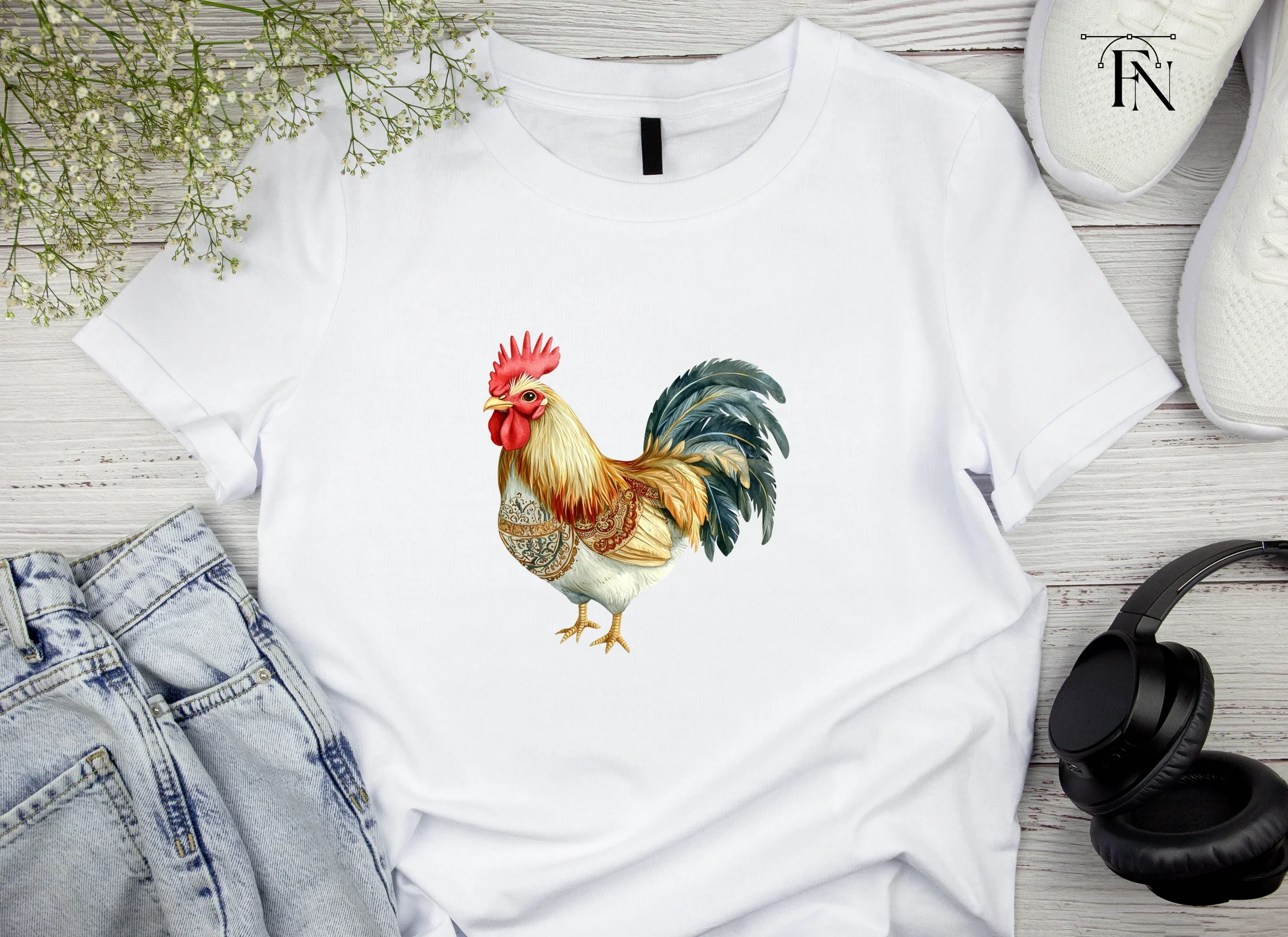 Boho Chic Rooster Clipart Bundle - Image 5