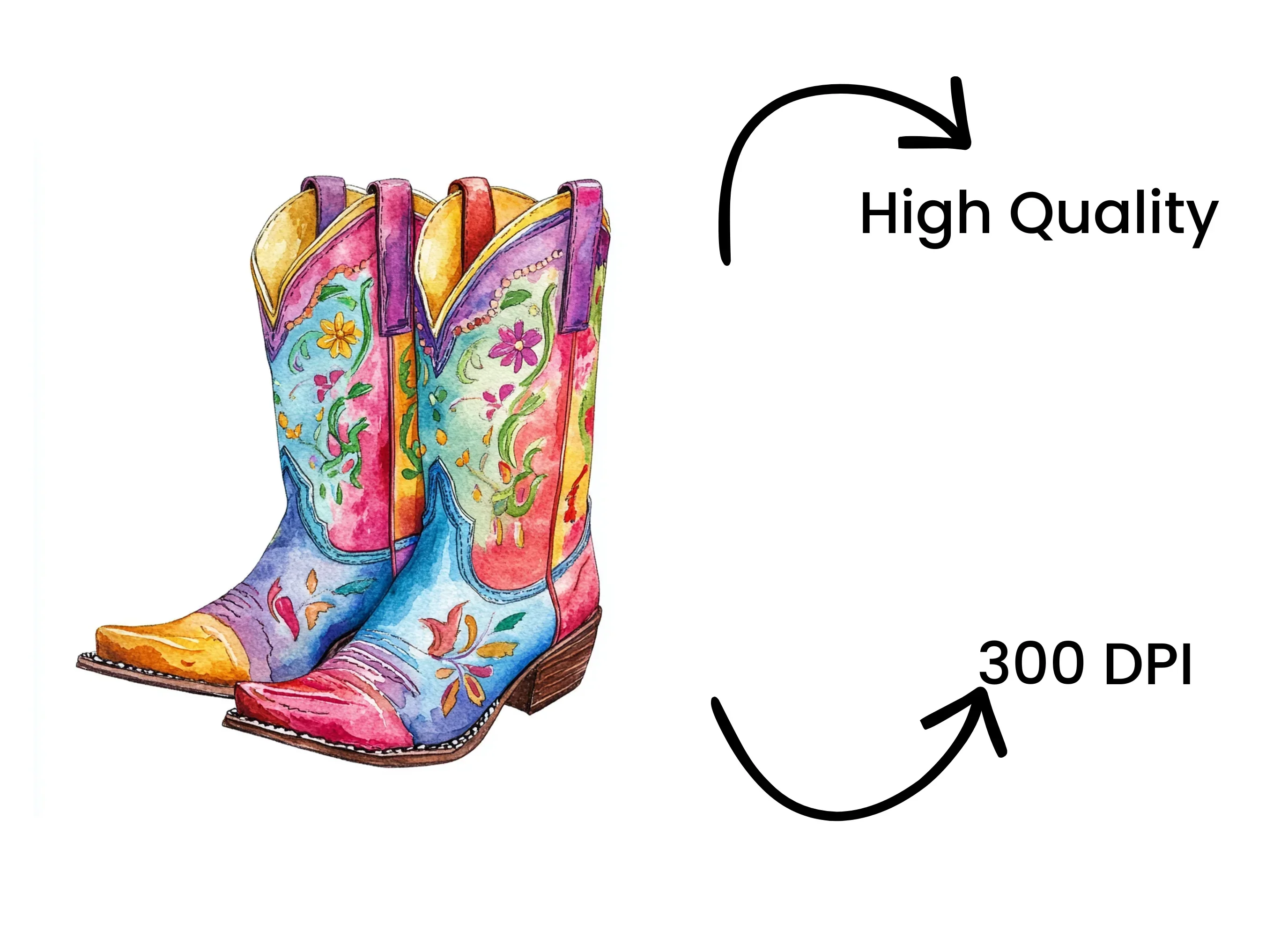 Boho Cowboy Boots Clipart Bundle - Image 4