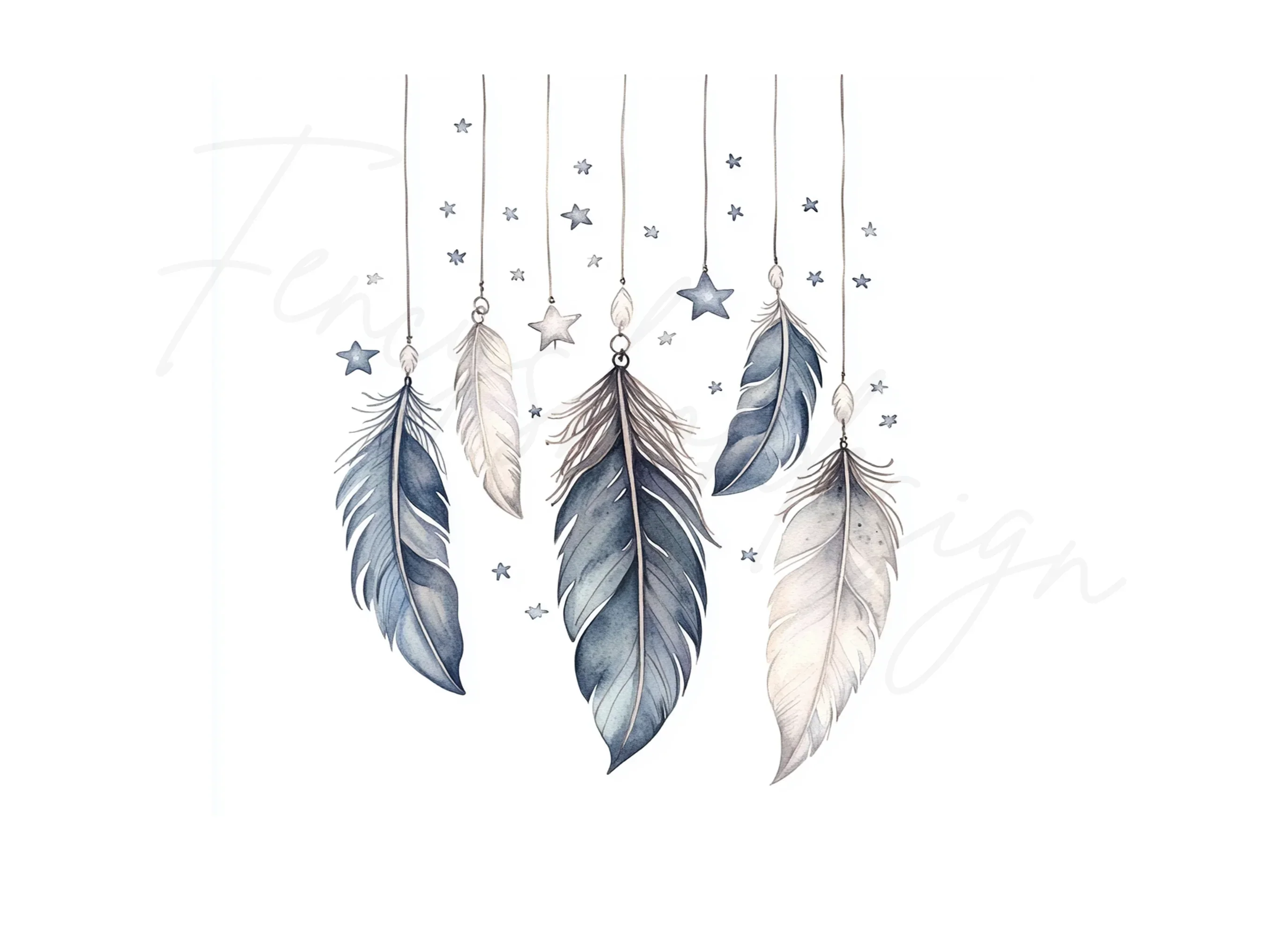 Boho Dreamcatcher Feathers and Stars Clipart Bundle - Image 2
