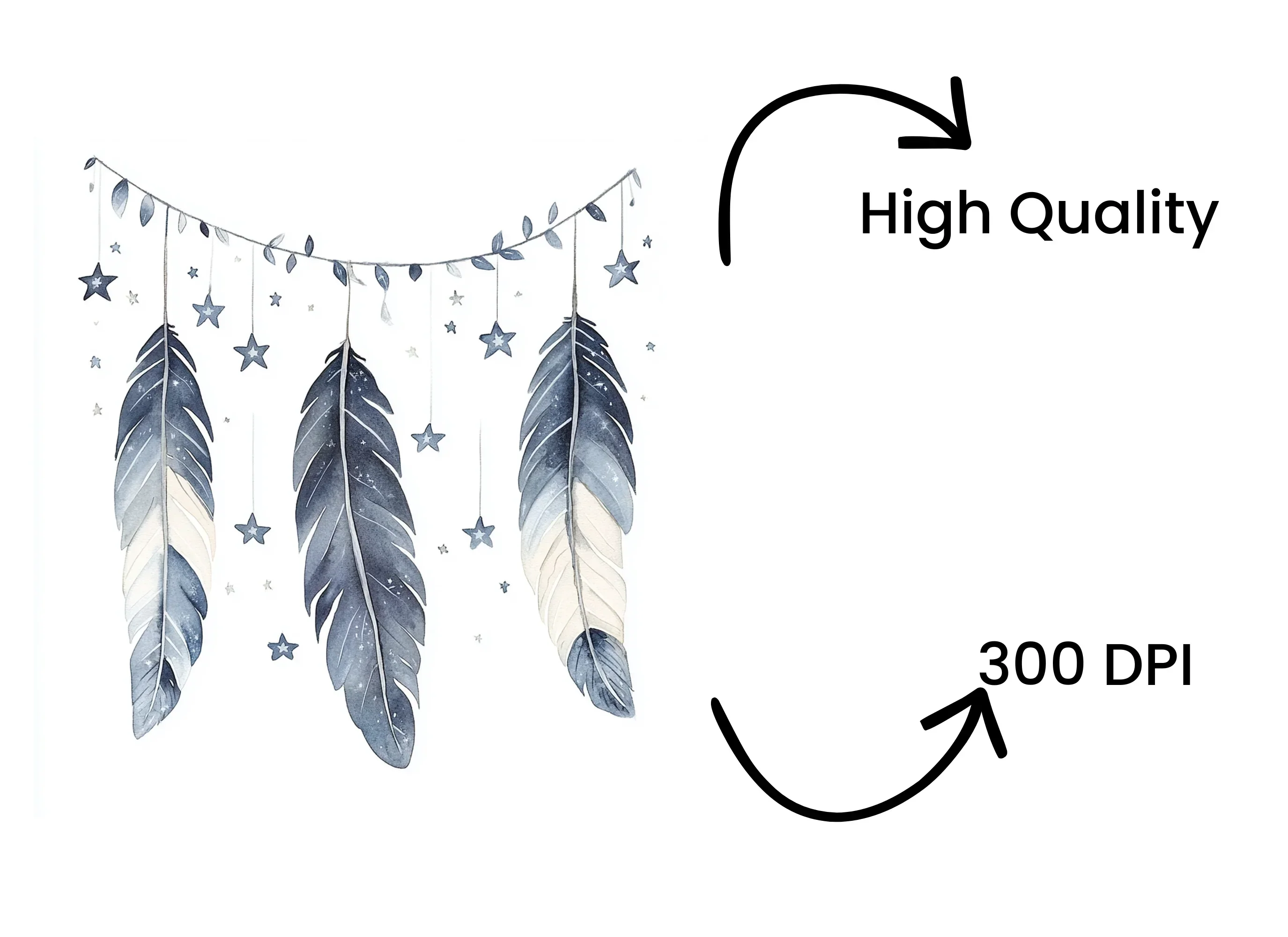 Boho Dreamcatcher Feathers and Stars Clipart Bundle - Image 3