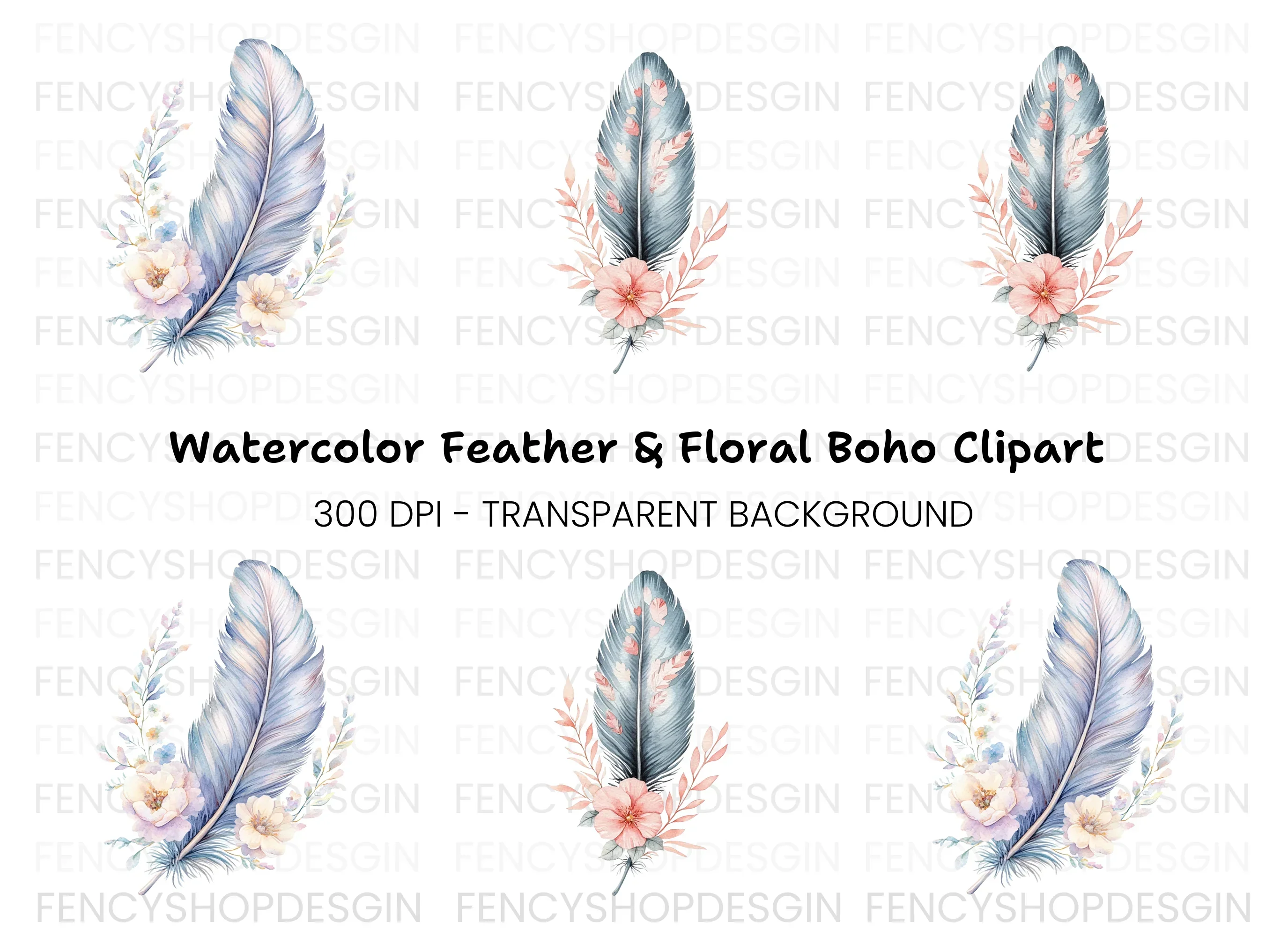 Boho Feather and Floral Clipart Bundle