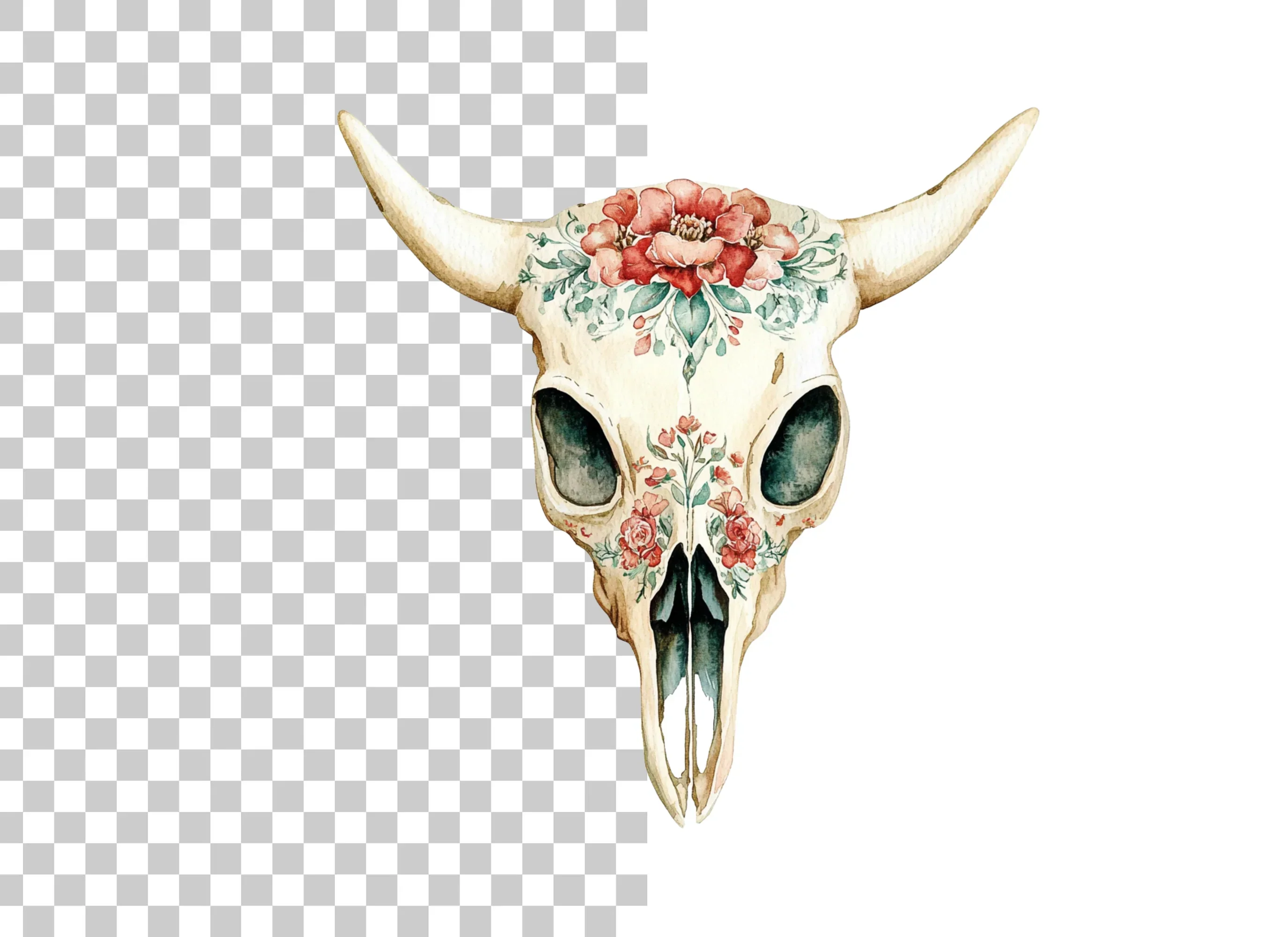 Boho Floral Skulls Clipart Bundle - Image 2