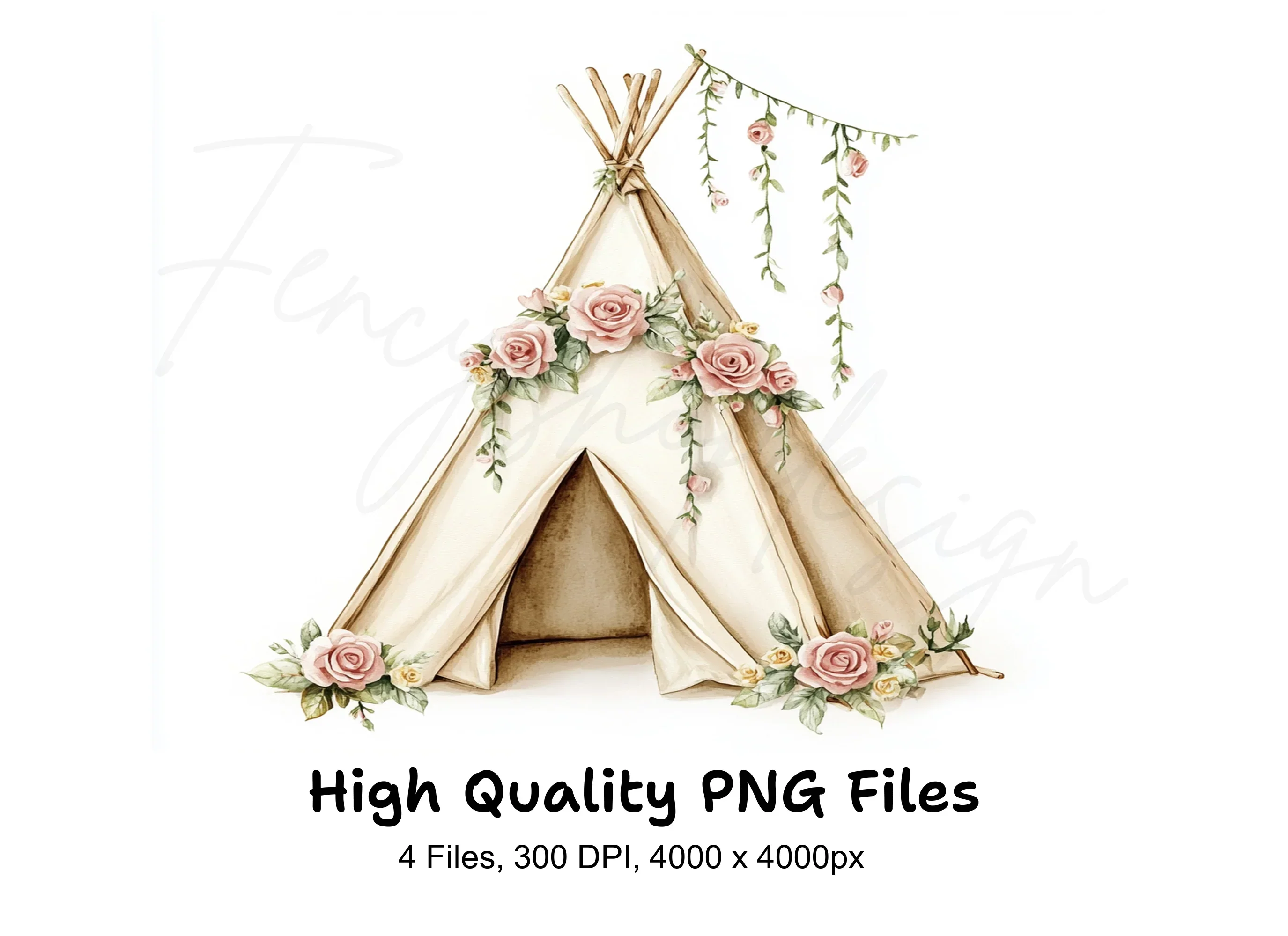 Boho Floral Teepee Clipart Bundle