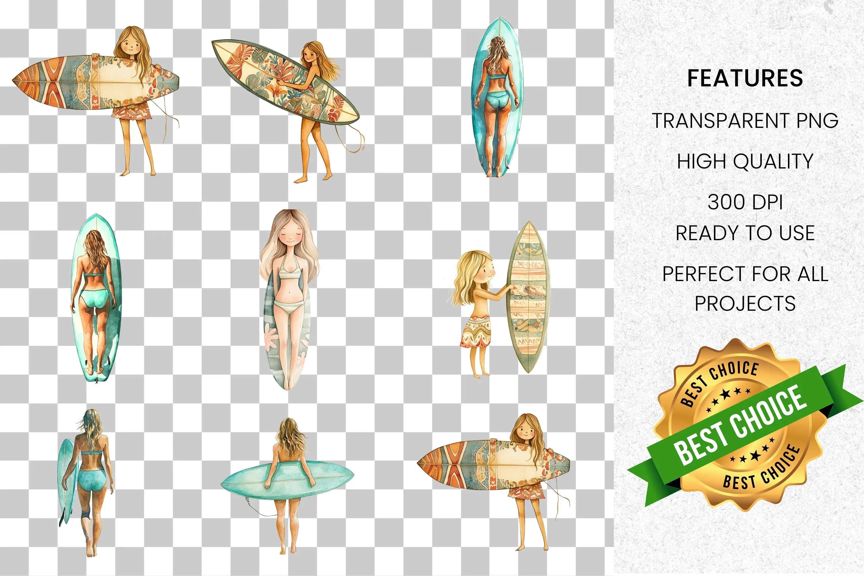 Boho Surfer Girls Clipart Bundle - Image 2