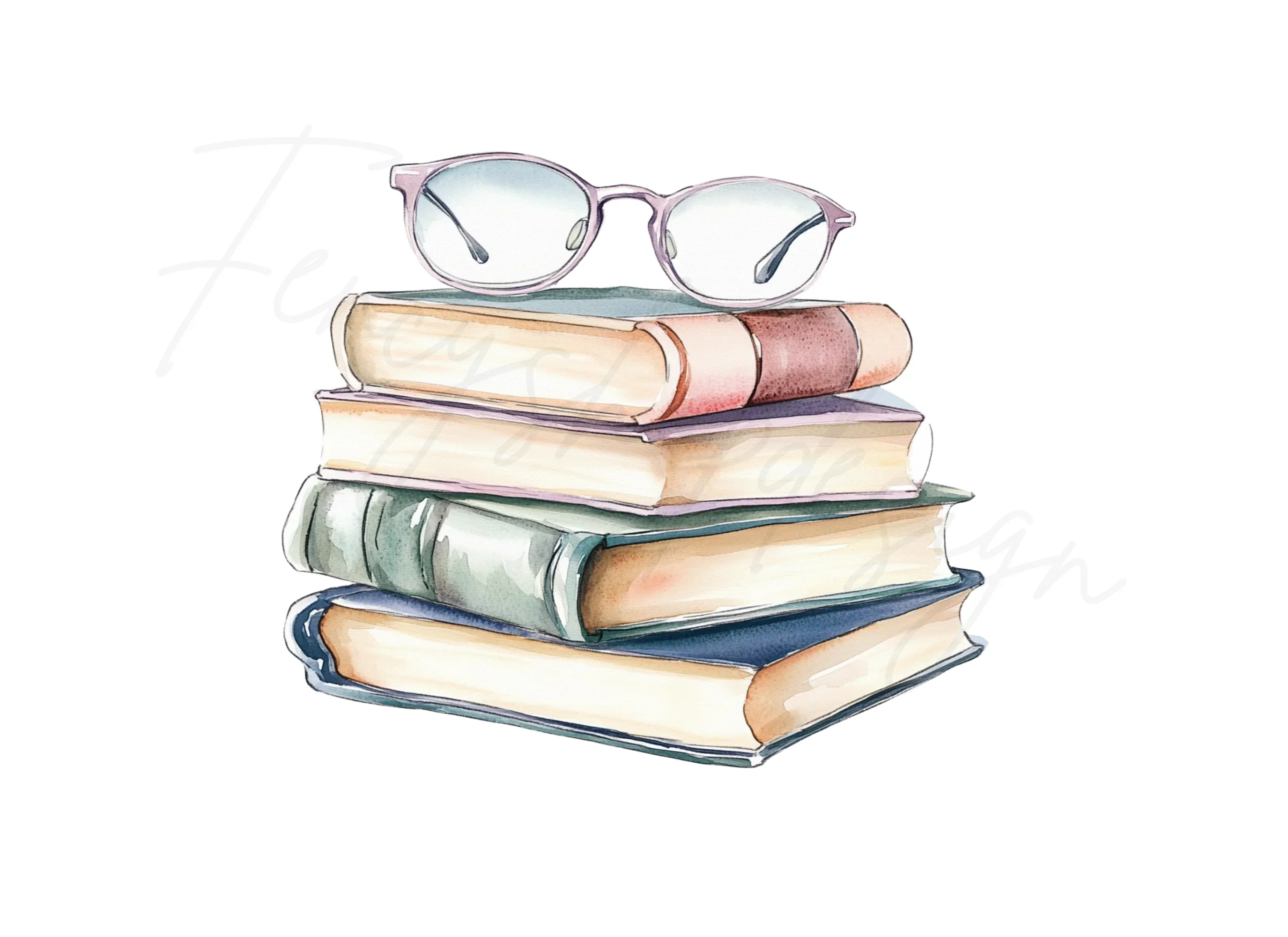 Book Stacks with Glasses Clipart Bundle - Image 2