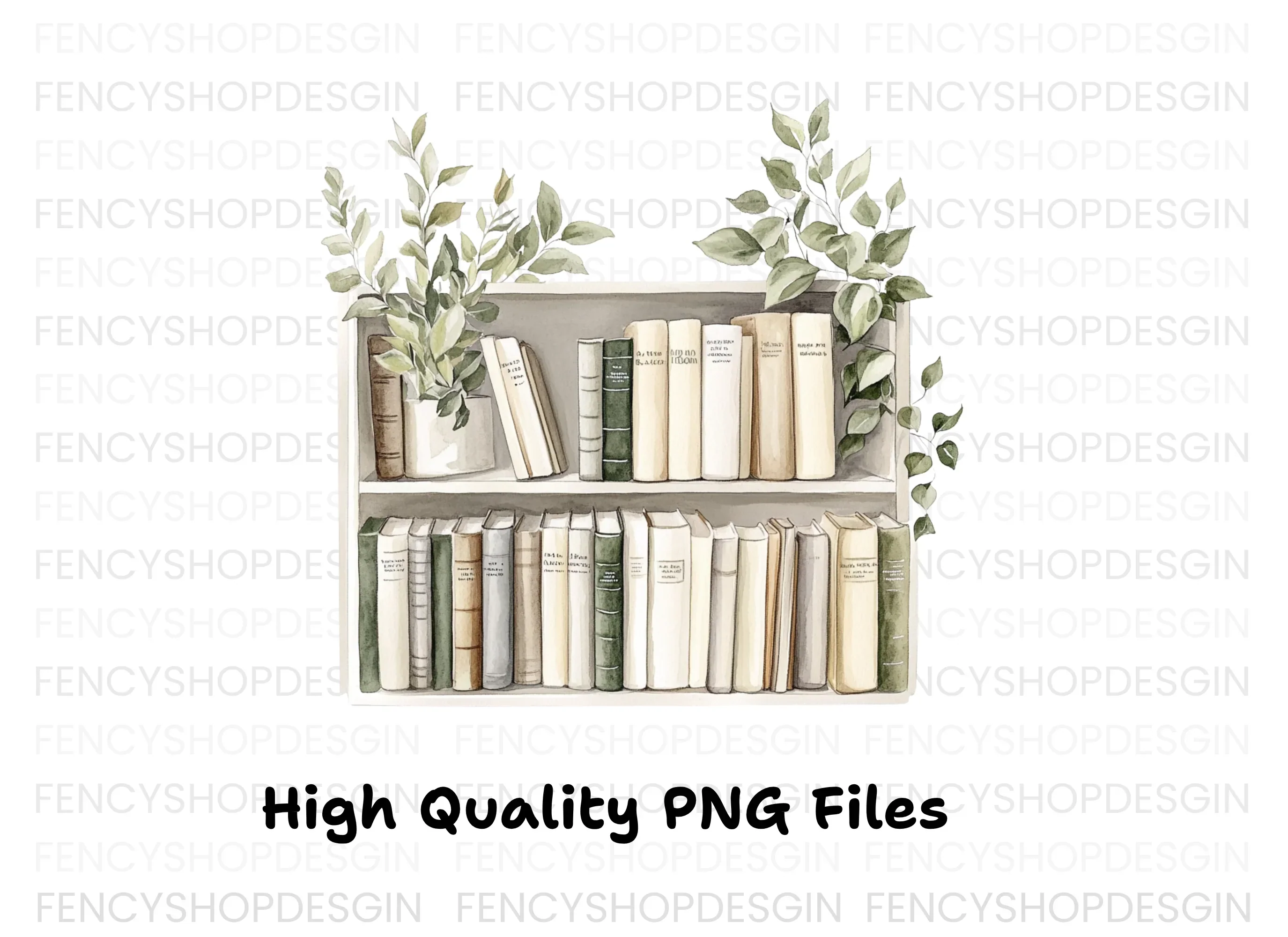Bookshelf with Greenery Clipart Bundle - Image 4