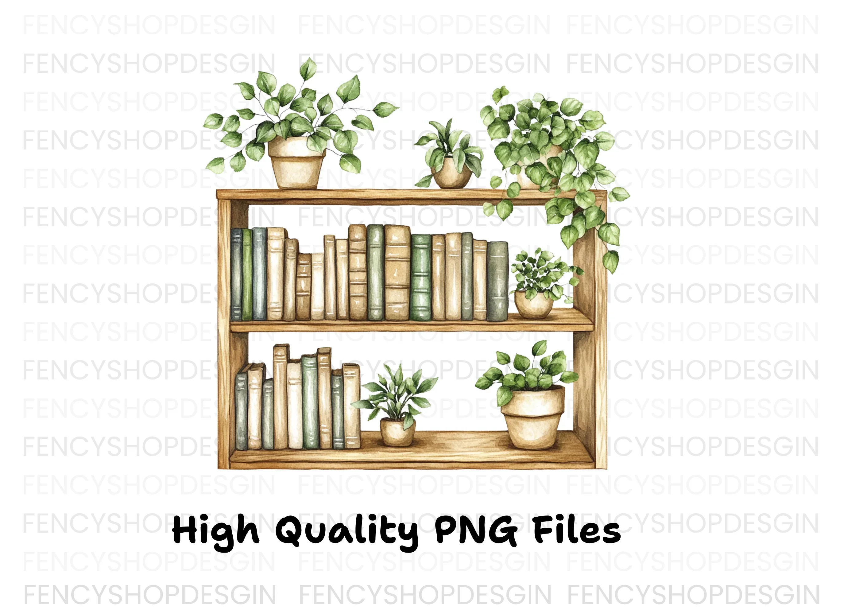 Bookshelf with Potted Plants Clipart Bundle - Image 2