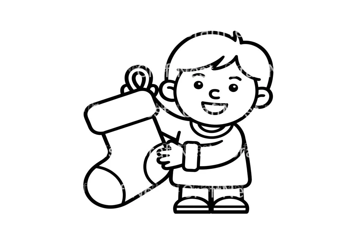 Boy Holding Christmas Stocking Coloring Books - Image 4
