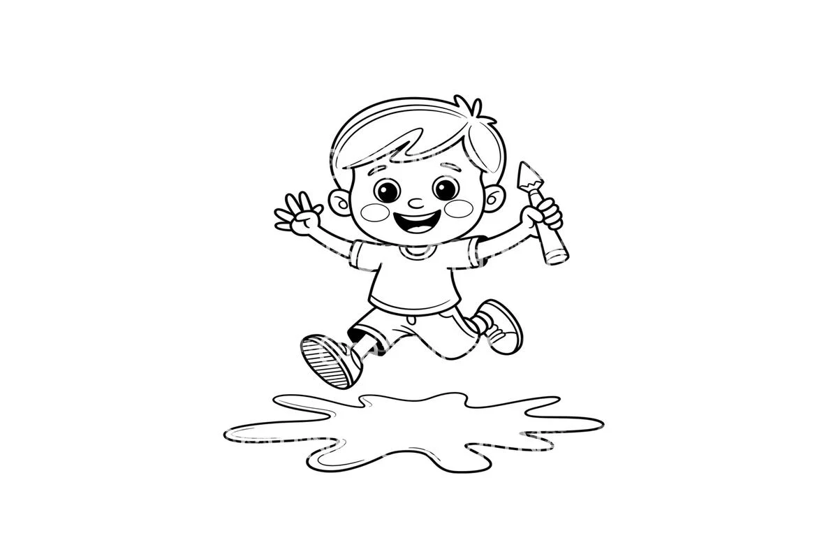 Boy Jumping in Puddle Coloring Books - Image 4