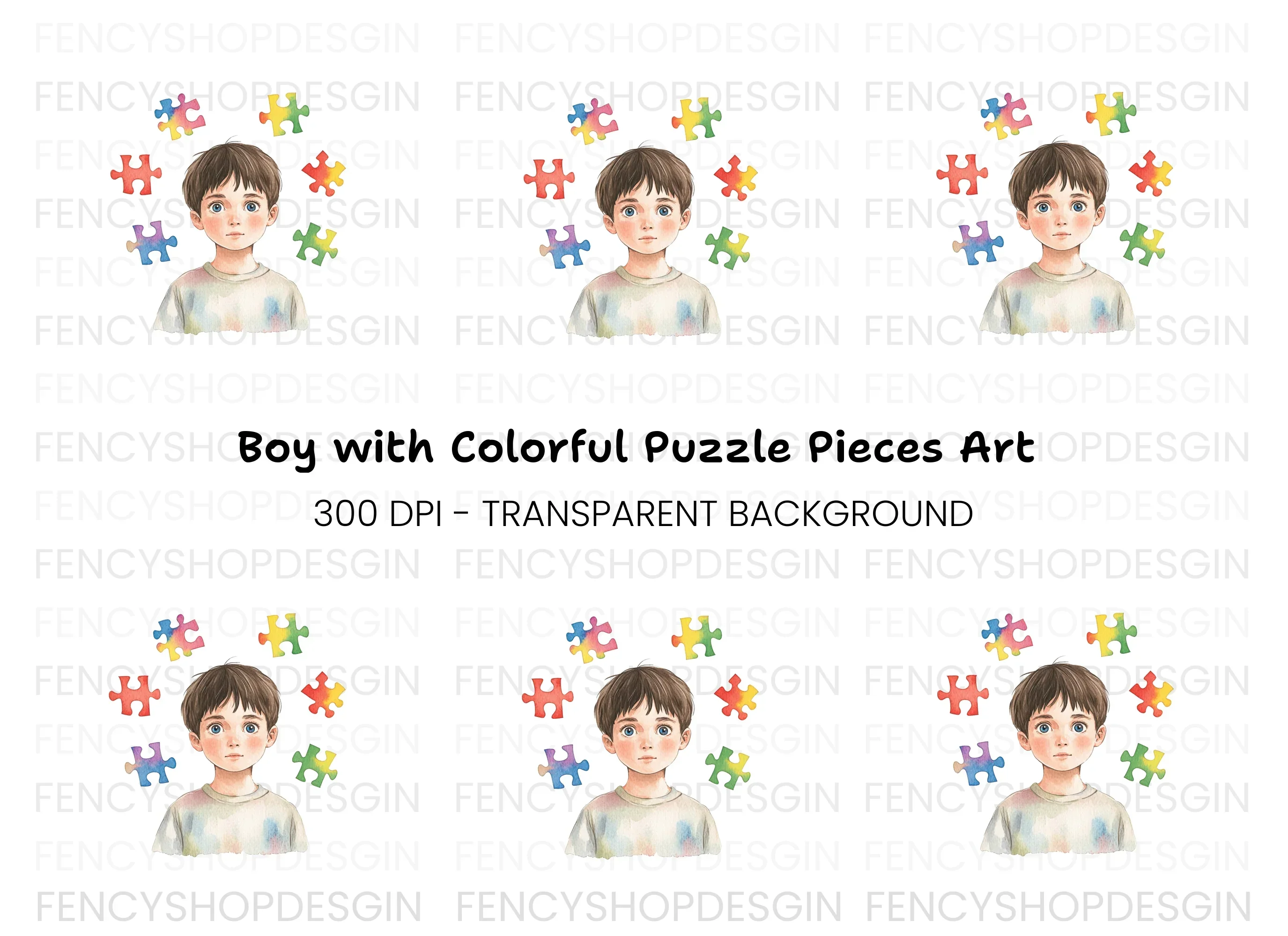 Boy with Puzzle Pieces Clipart Bundle