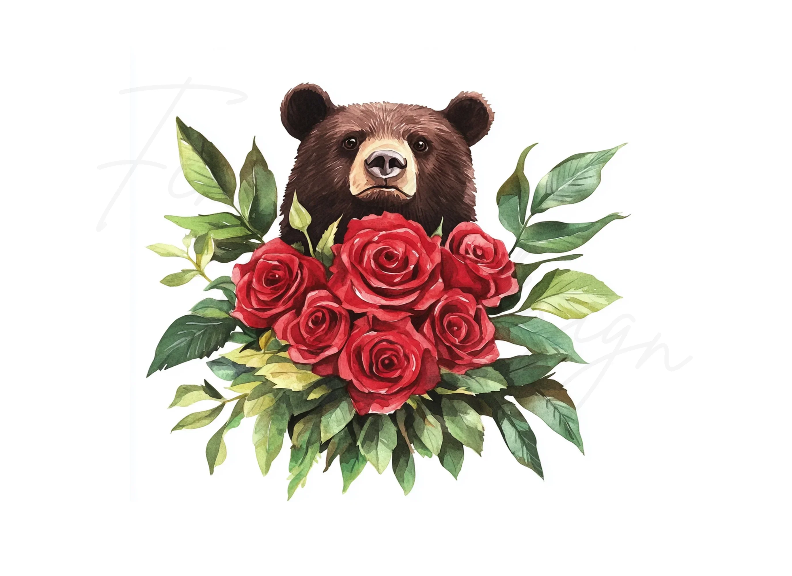 Brown Bear with Red Rose Bouquet Clipart Bundle - Image 2