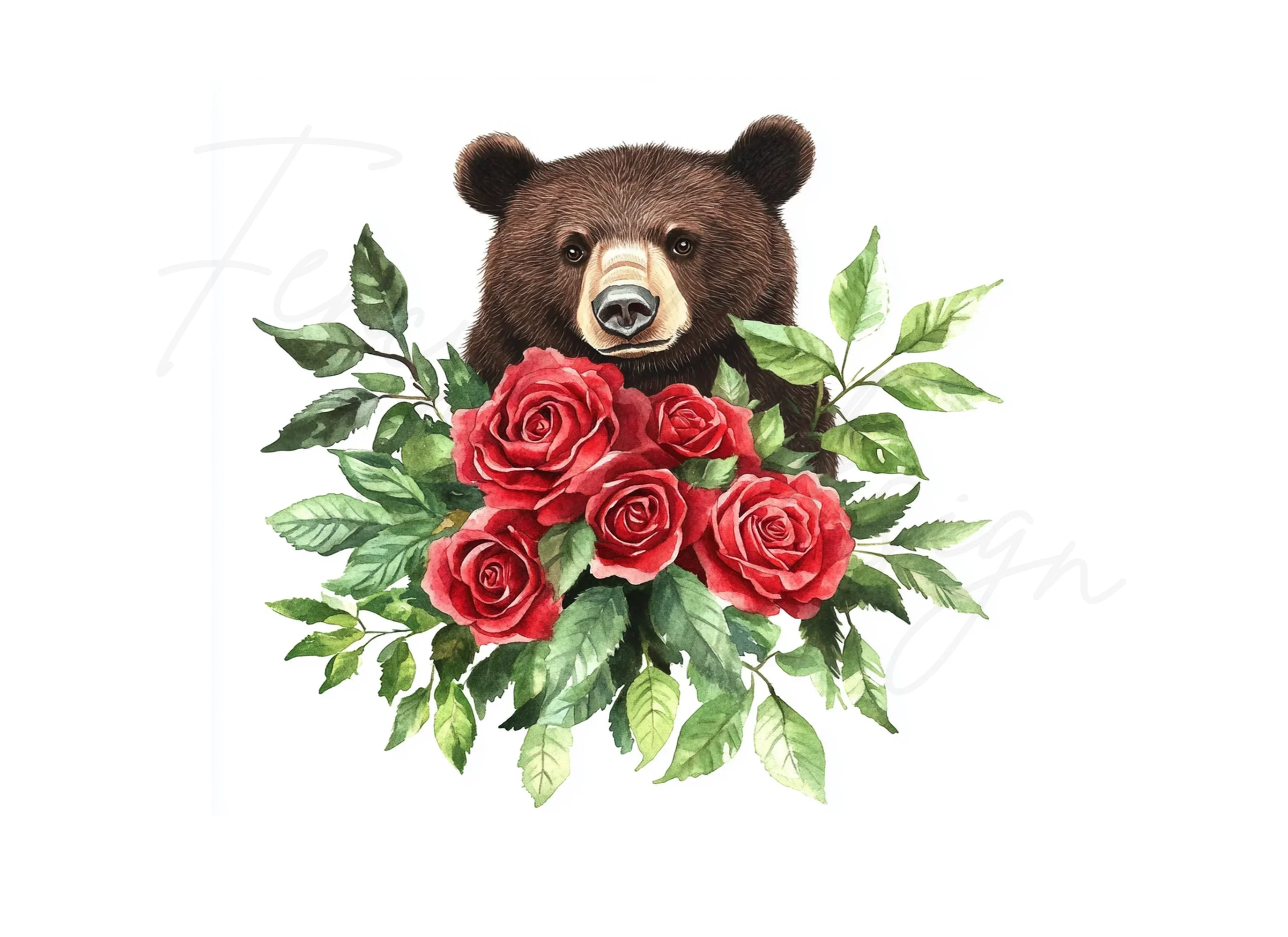Brown Bear with Red Rose Bouquet Clipart Bundle - Image 3