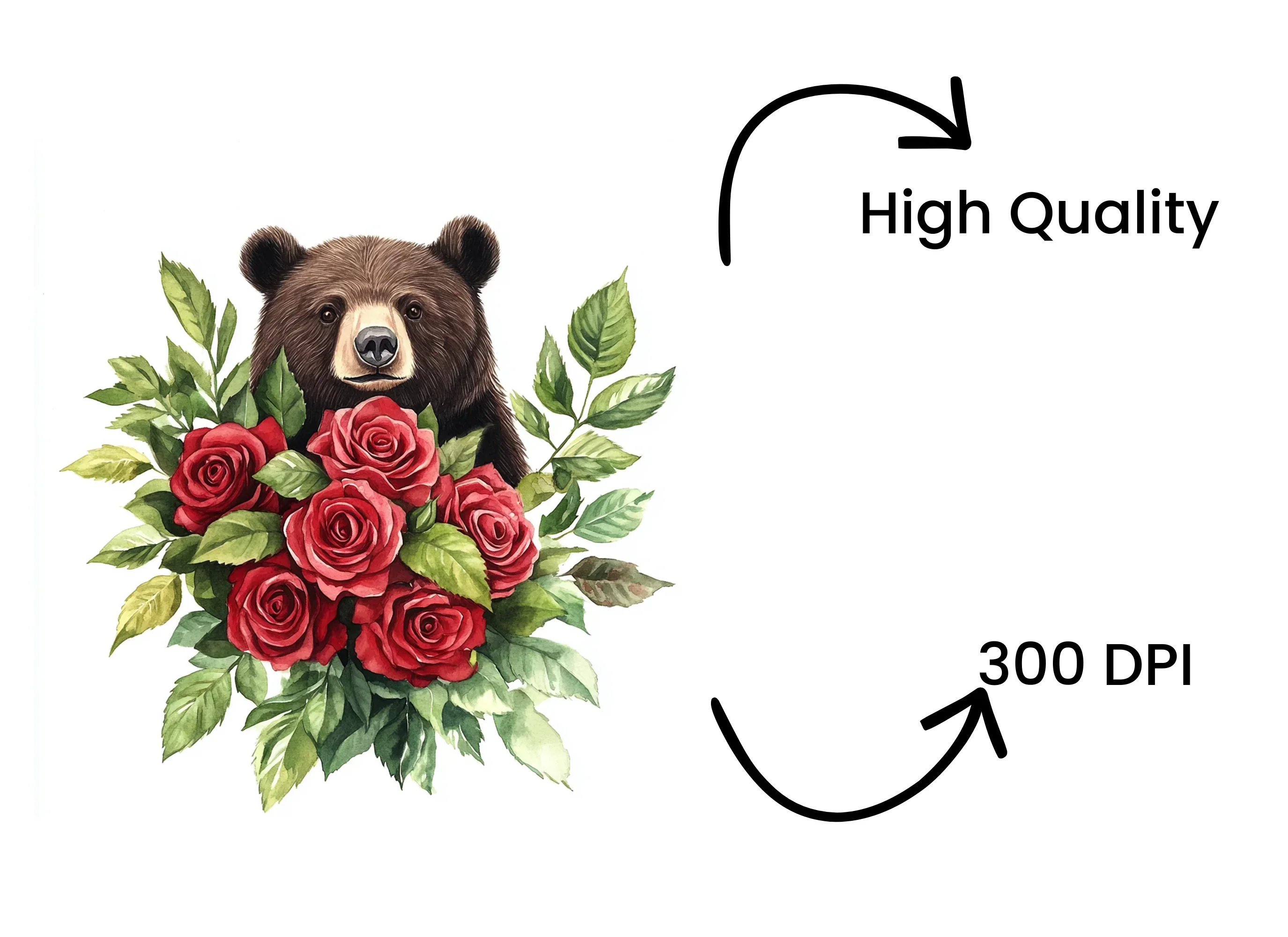 Brown Bear with Red Rose Bouquet Clipart Bundle - Image 4