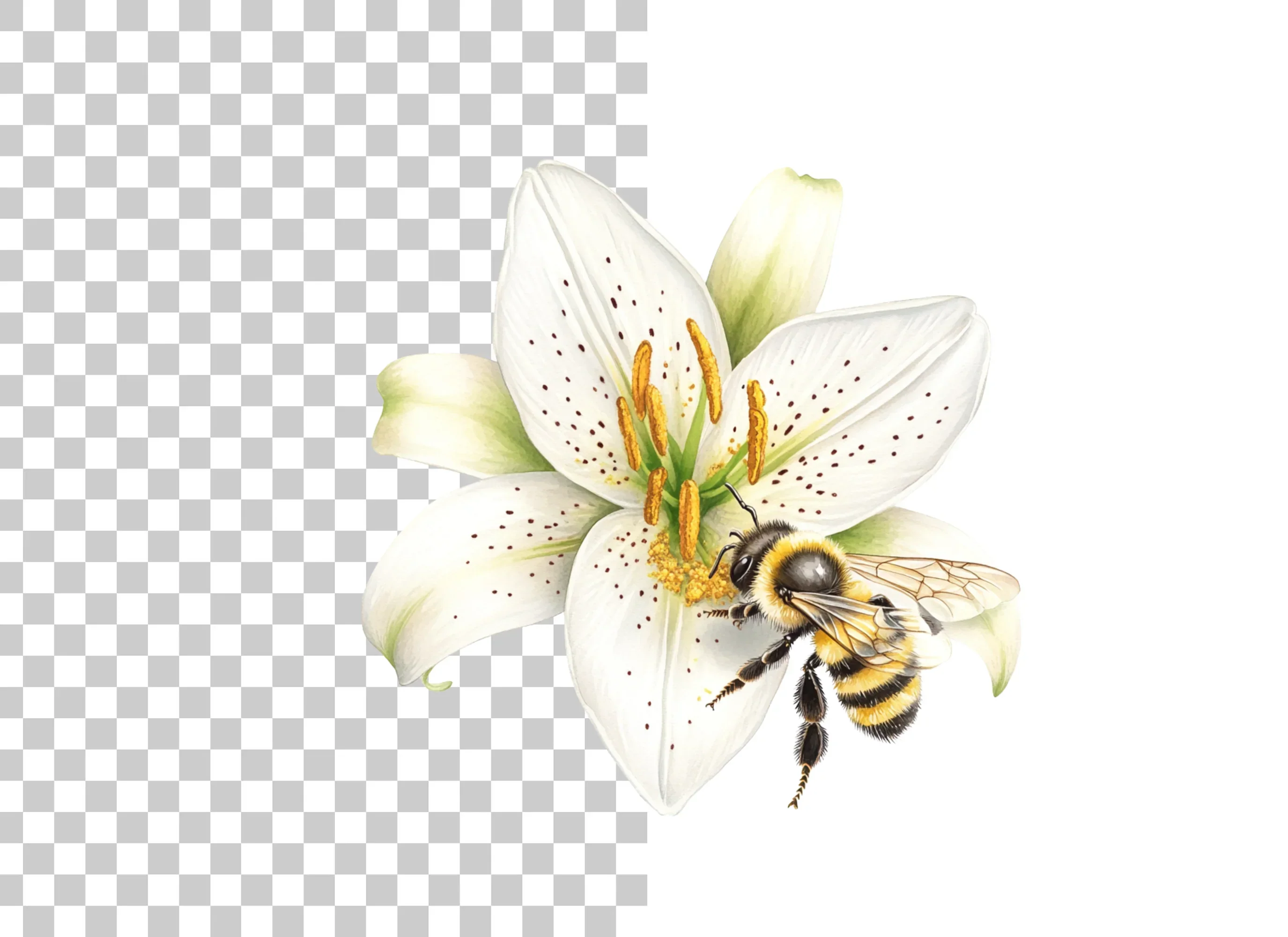 Bumblebees on White Lilies Clipart Bundle - Image 2