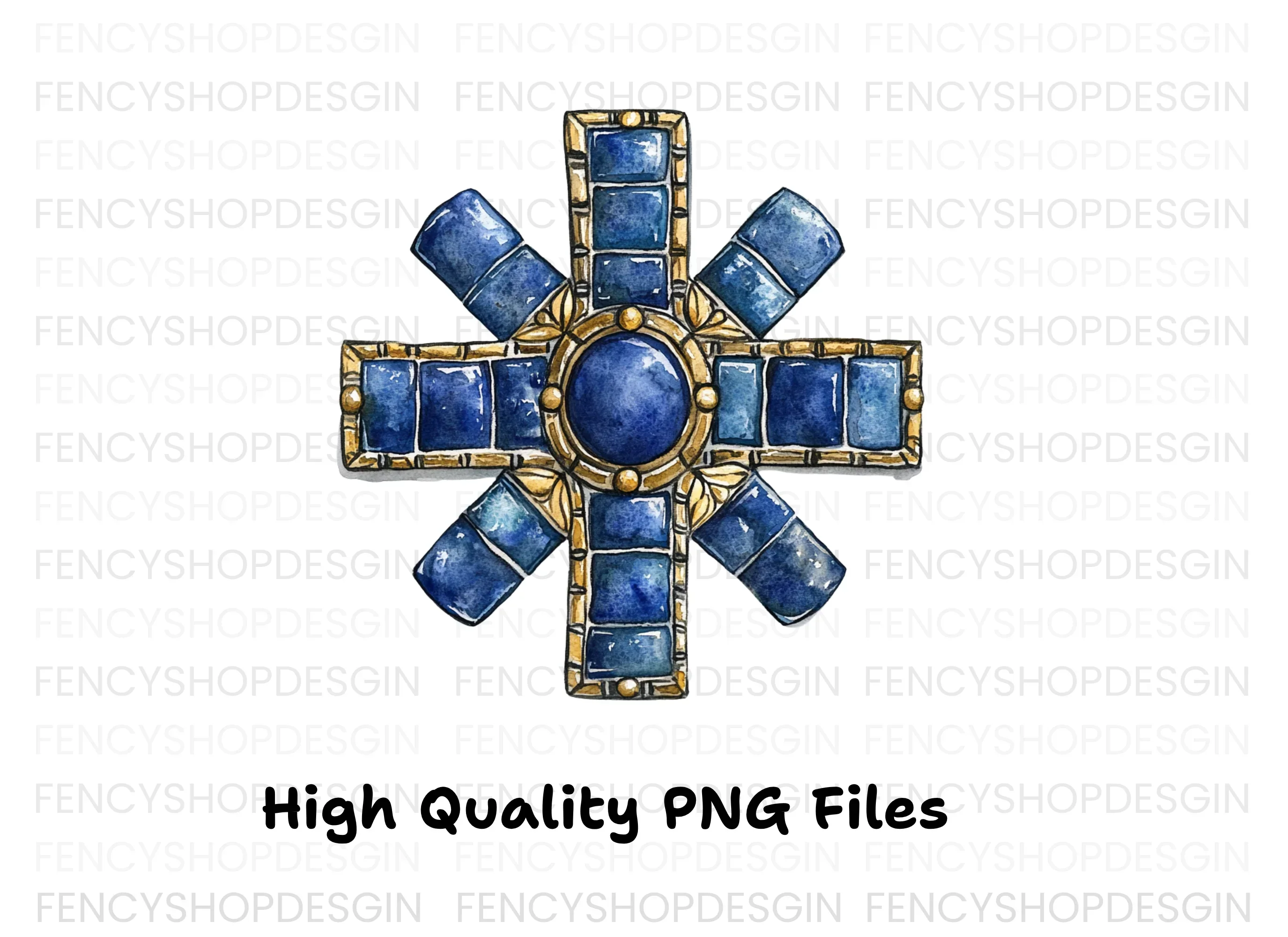 Byzantine Cross Blue Gemstones Clipart Bundle - Image 3