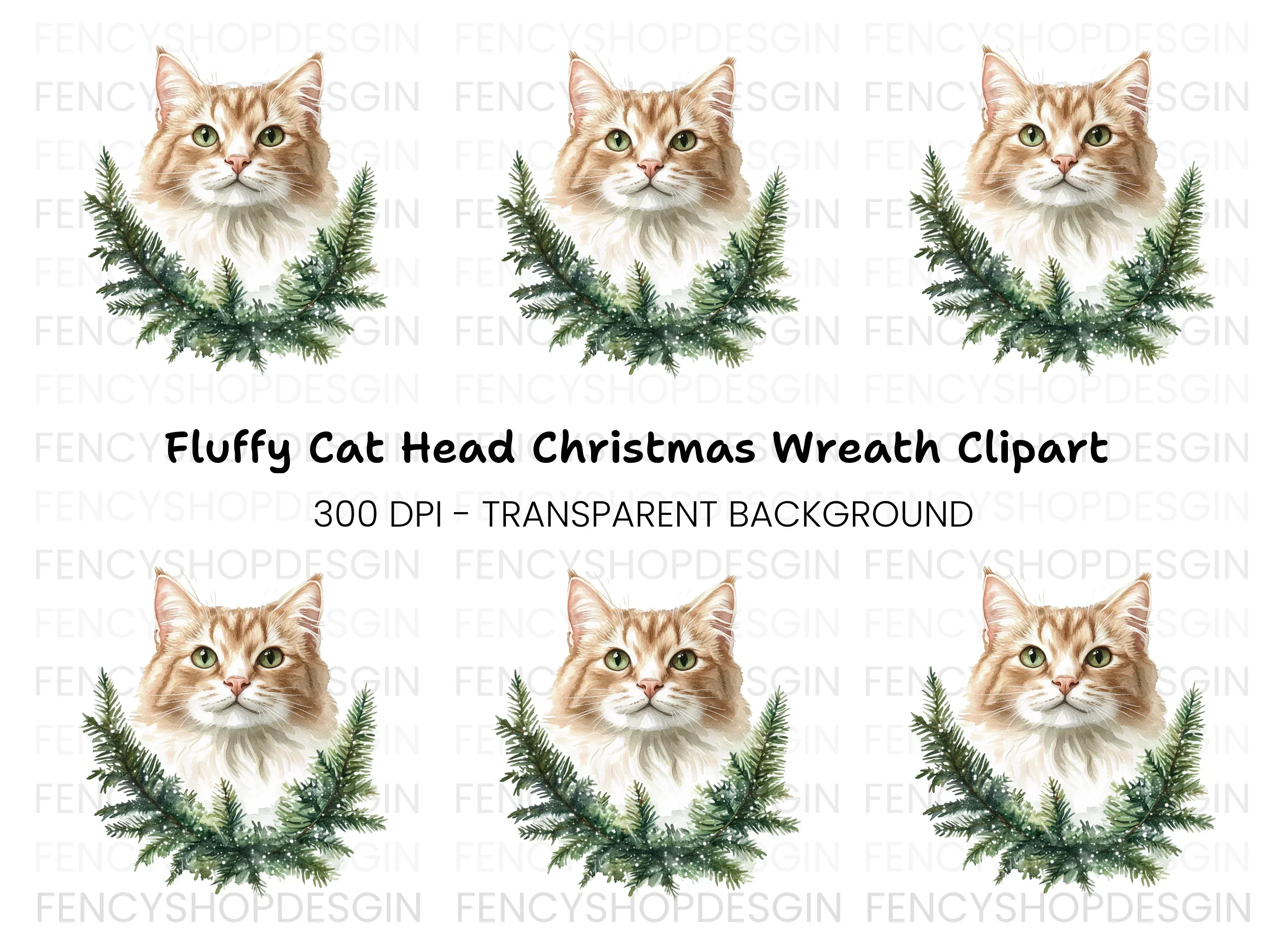 Cat Christmas Wreath Clipart Bundle