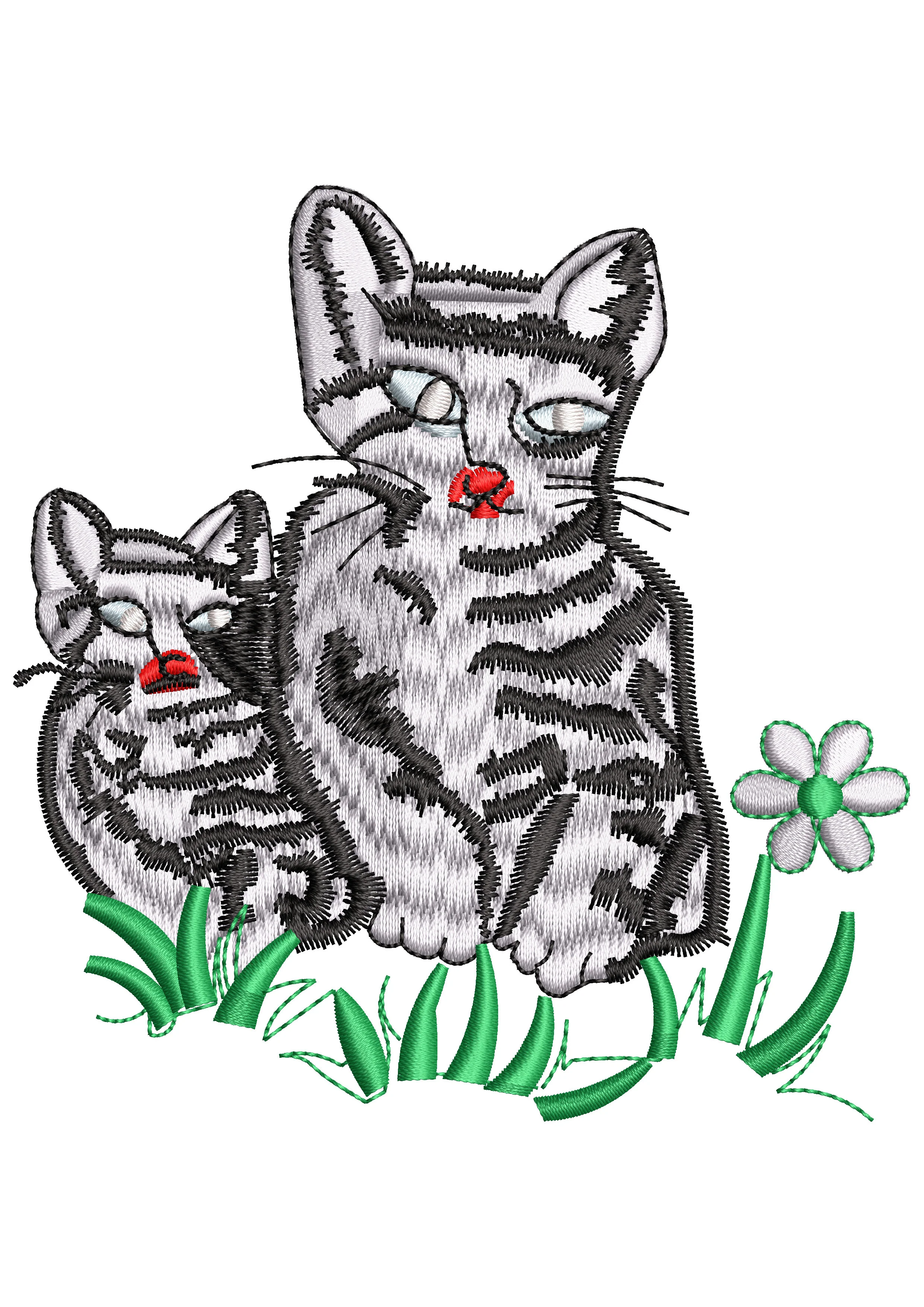 Cats in Park Embroidery Design