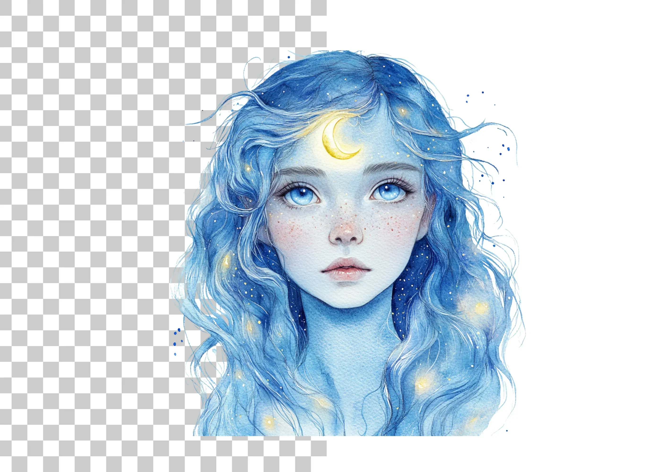 Celestial Blue Haired Girl Clipart Bundle - Image 2
