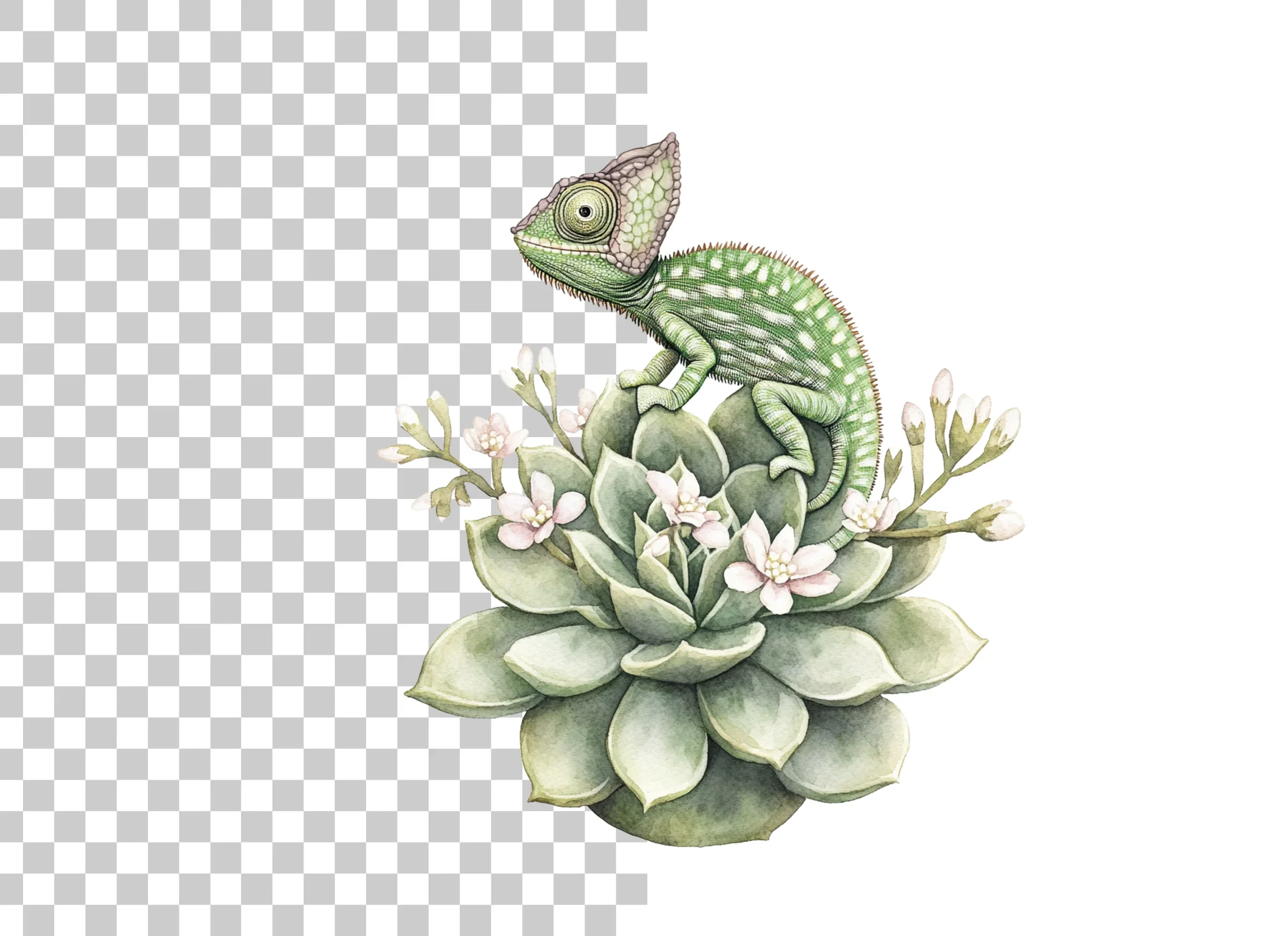 Chameleon on Succulent Clipart Bundle - Image 3