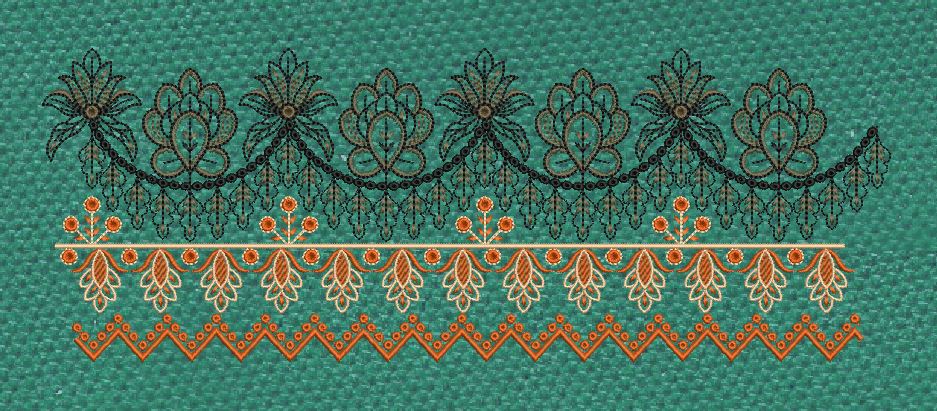 Chandelier Border Teal & Orange Embroidery Design