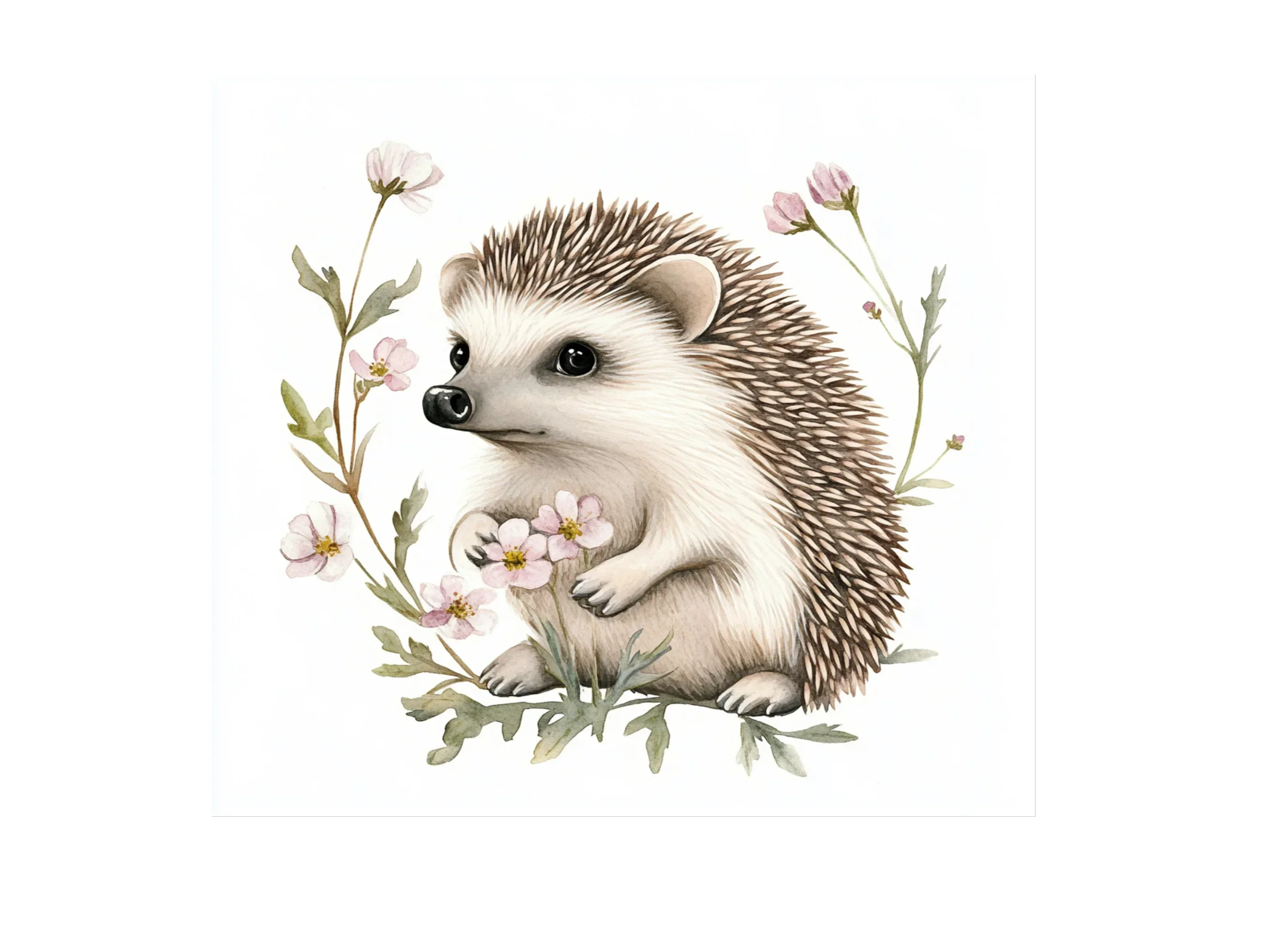 Charming Baby Hedgehogs with Flowers Clipart Bundle - Image 3