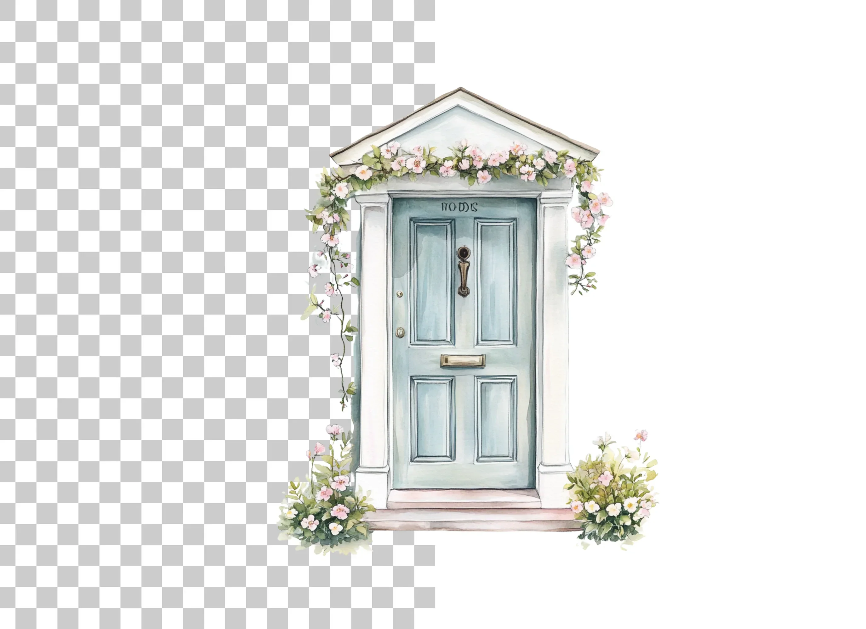 Charming Blue Door with Floral Decor Clipart Bundle - Image 6