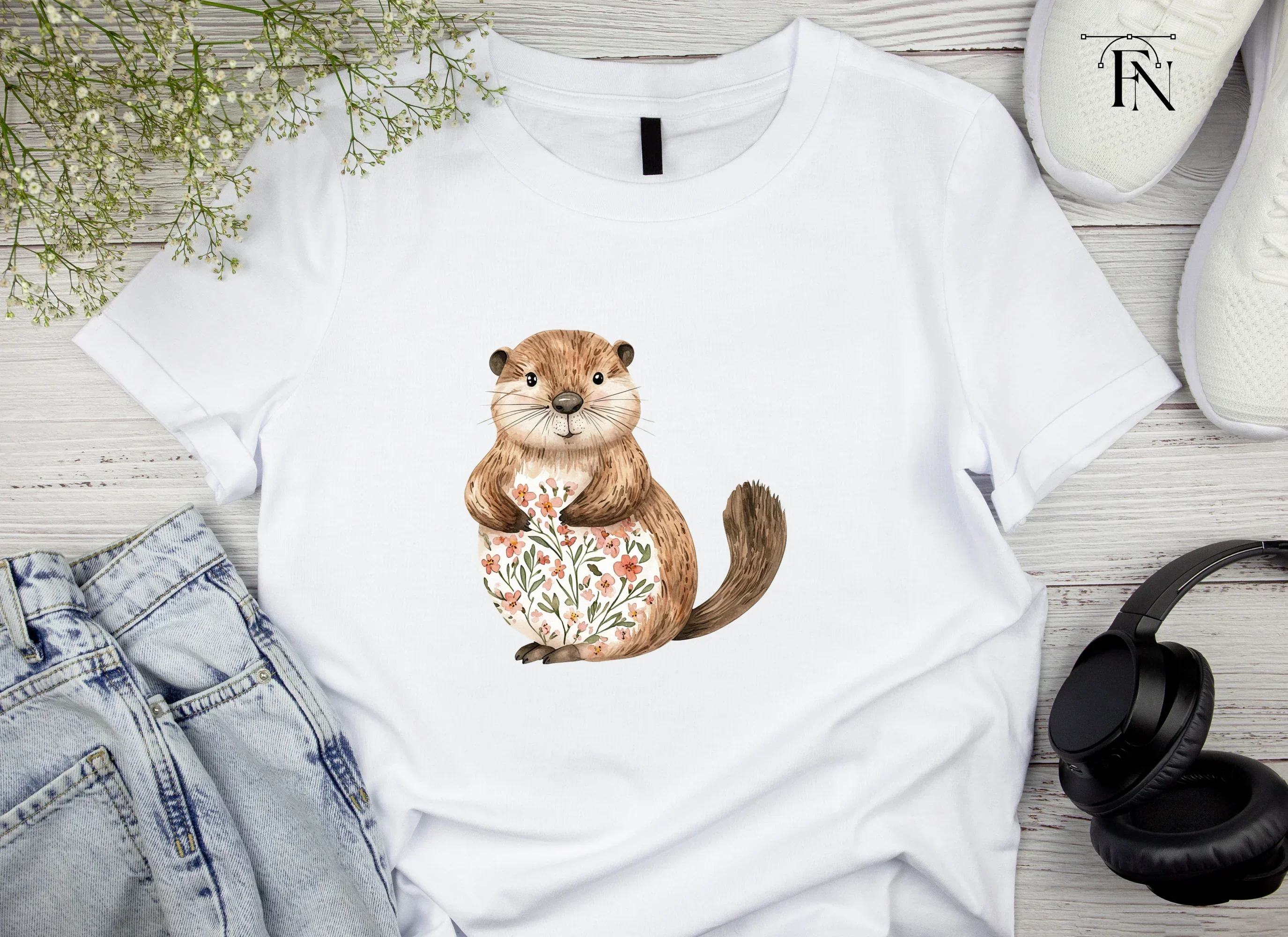 Charming Floral Otter Clipart Bundle - Image 3
