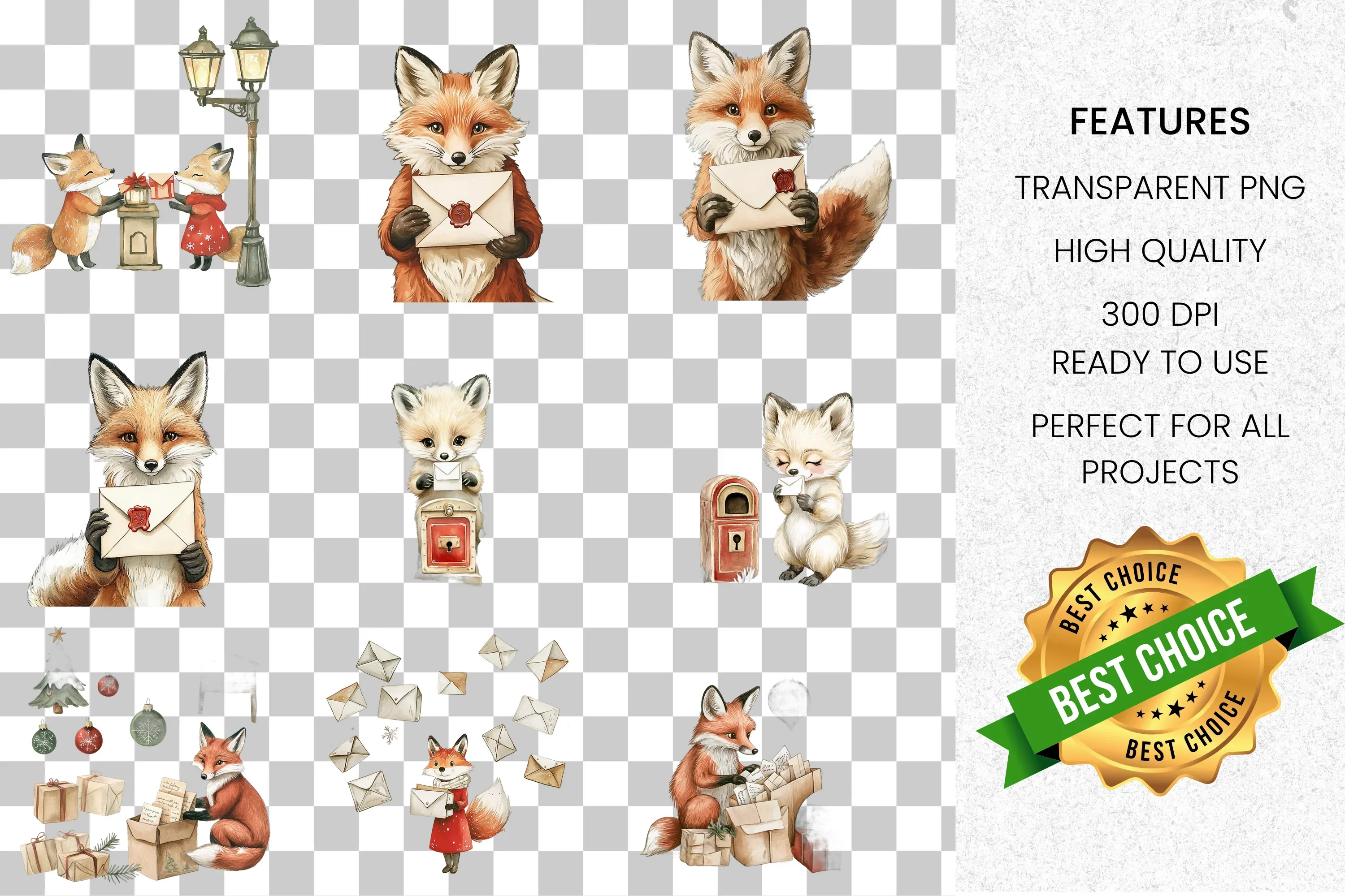 Charming Fox Mail Delivery Clipart Bundle - Image 2