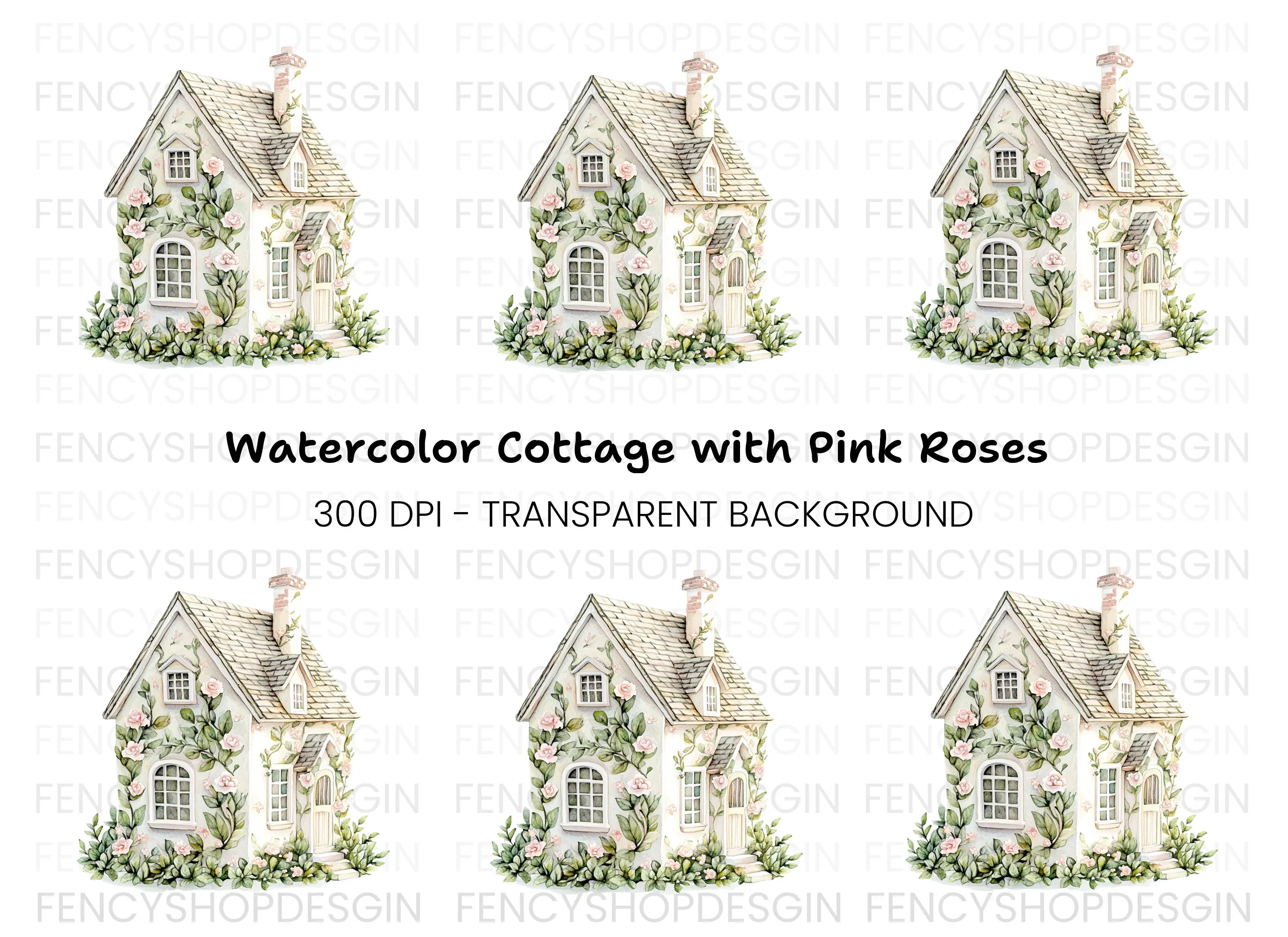 Charming Rose Covered Cottage Clipart Bundle