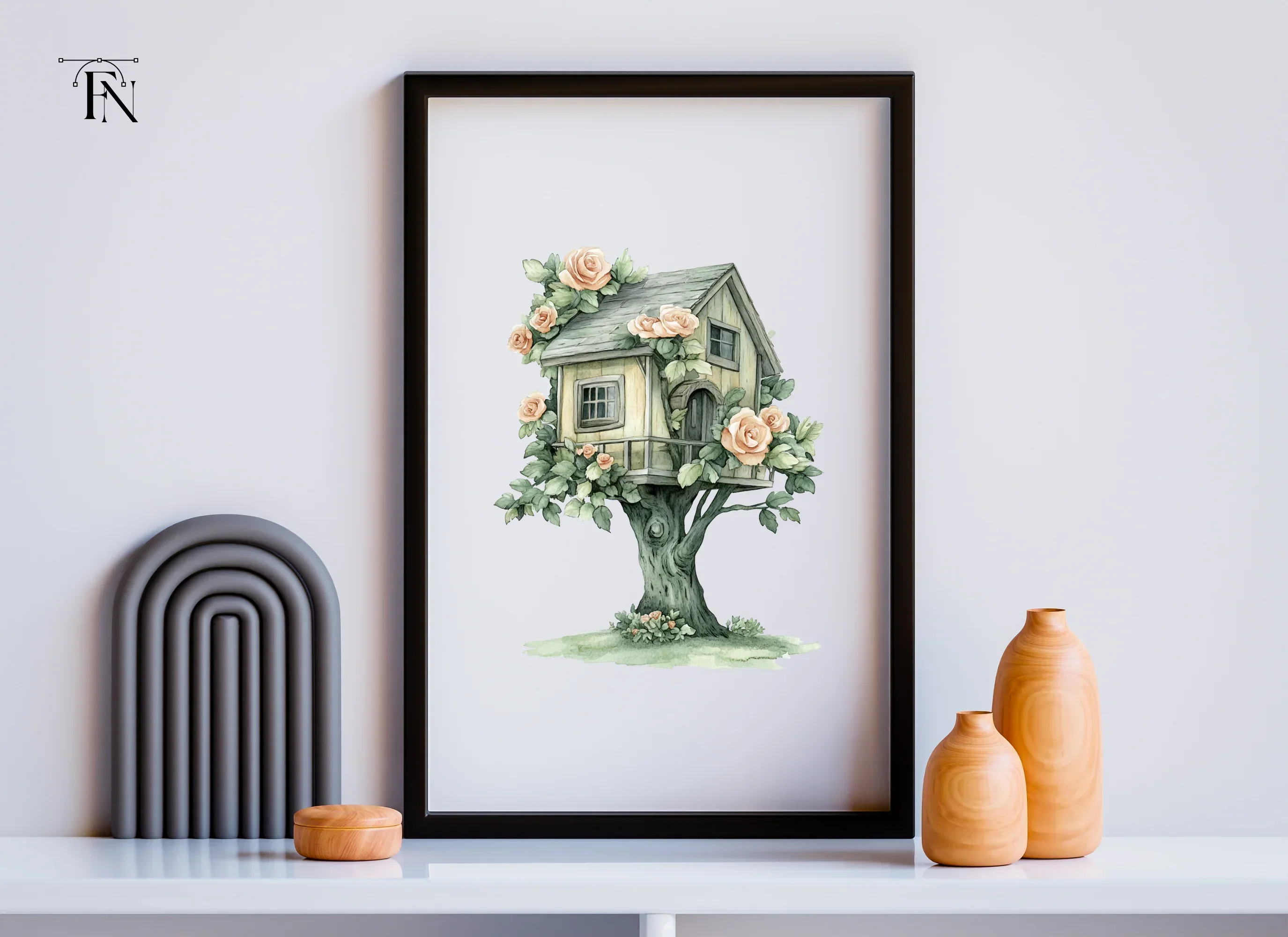 Charming Treehouse with Peach Roses Clipart Bundle - Image 5